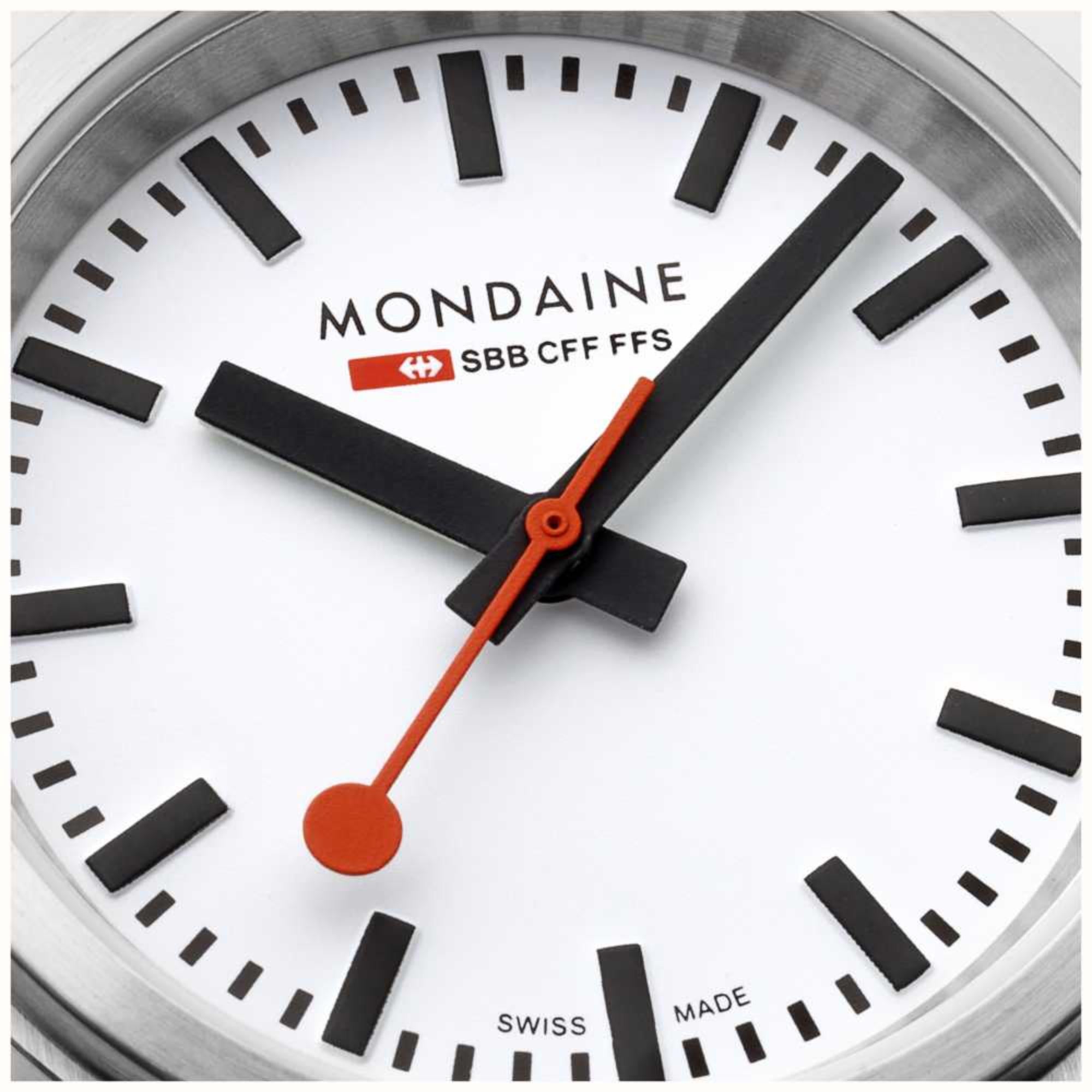 Mondaine stop2go Quartz White Dial Leather Strap Unisex Watch MST.3401B.LBV.SET