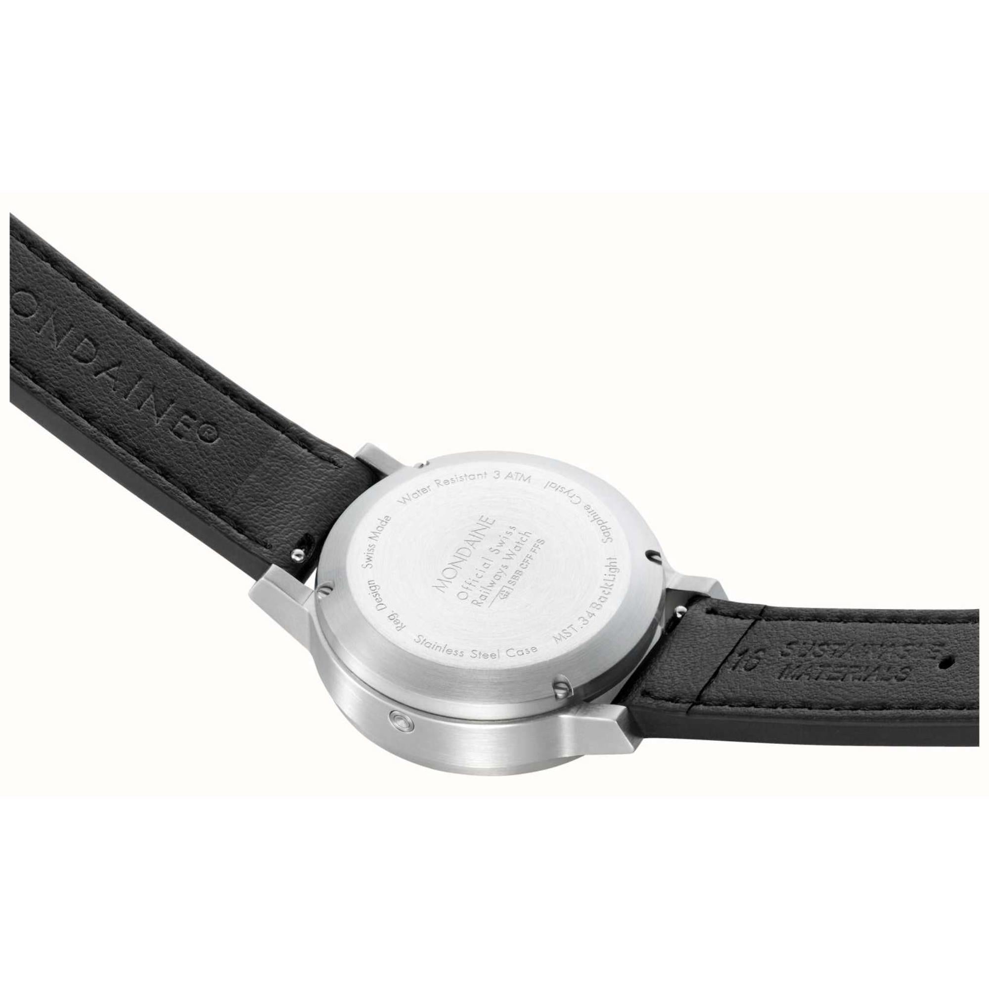 Mondaine stop2go Quartz White Dial Black Vegan Grape Leather Strap Unisex Watch MST.3401B.LBV.SET