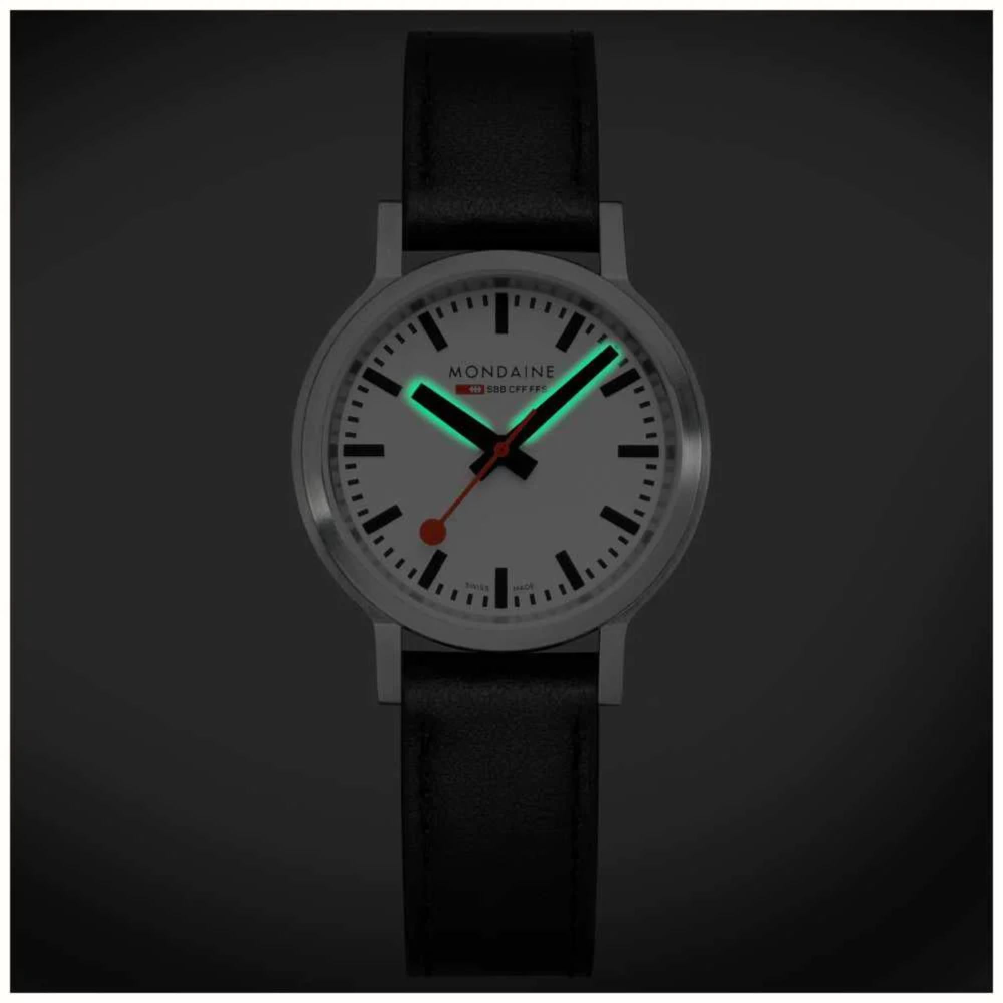 Mondaine stop2go Quartz White Dial Black Vegan Grape Leather Strap Unisex Watch MST.3401B.LBV.SET