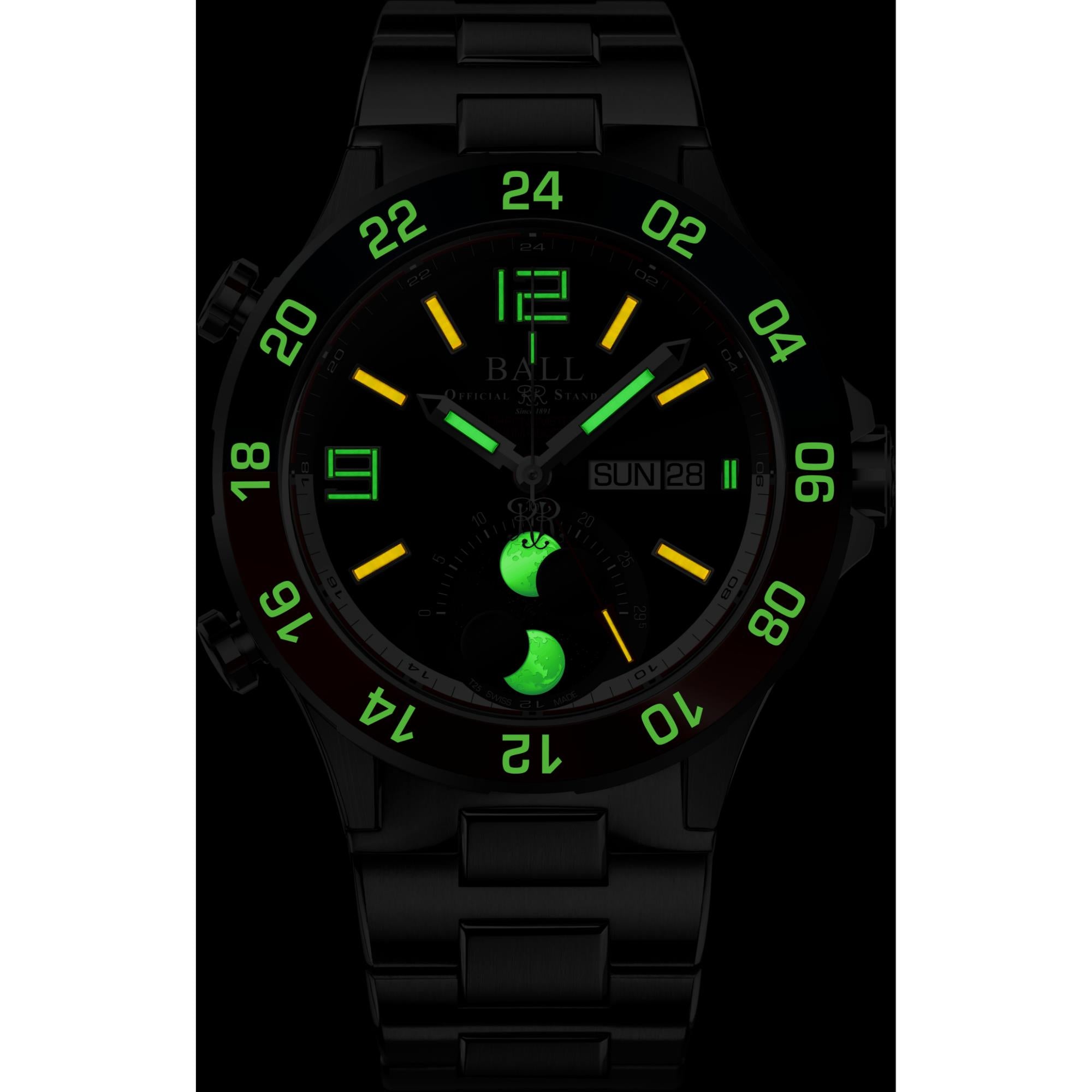 Ball Roadmaster Marine GMT Moon Phase Automatic Black Dial Titanium Bracelet Men’s Watch DG3220A-S1CJ-BK