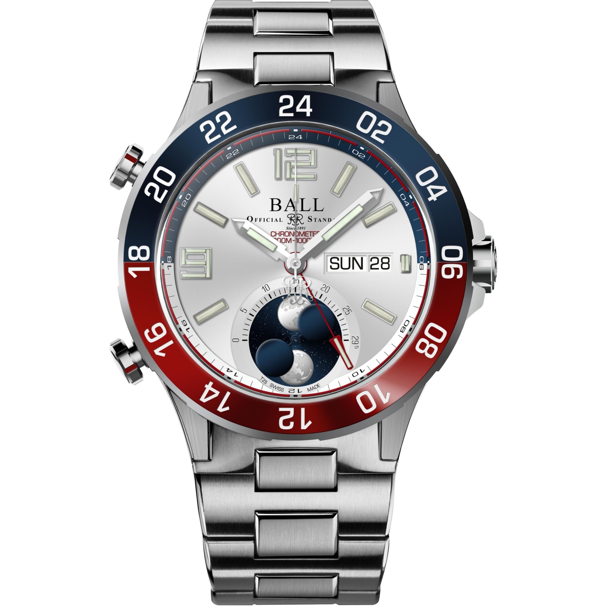 Ball Roadmaster Marine GMT Moon Phase Automatic Silver Dial Titanium Bracelet Men’s Watch DG3220A-S1CJ-SL