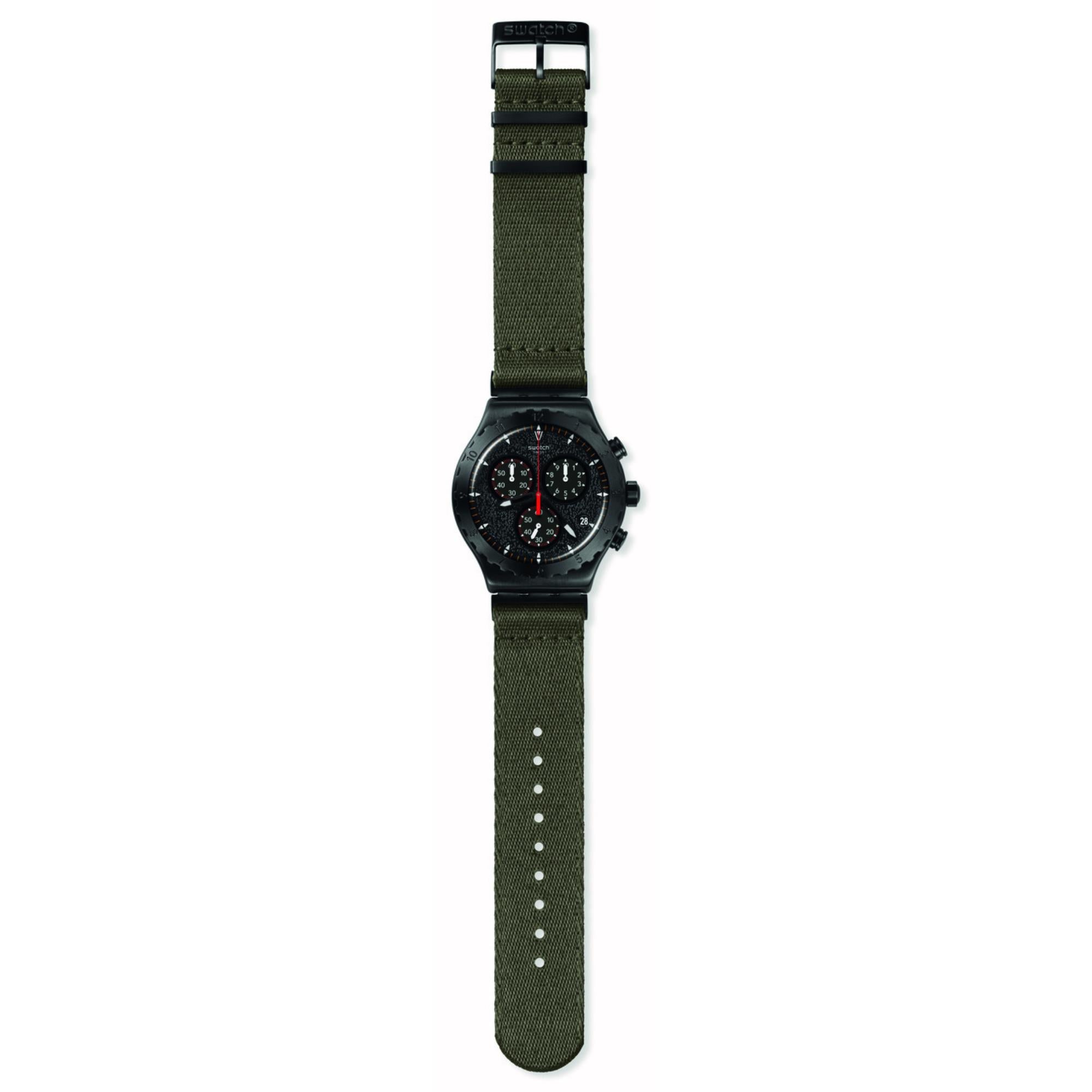 Swatch Powers Of Nature By The Bonfire Quartz Black Chronograph Dial Green Textile Strap Unisex Watch YVB416