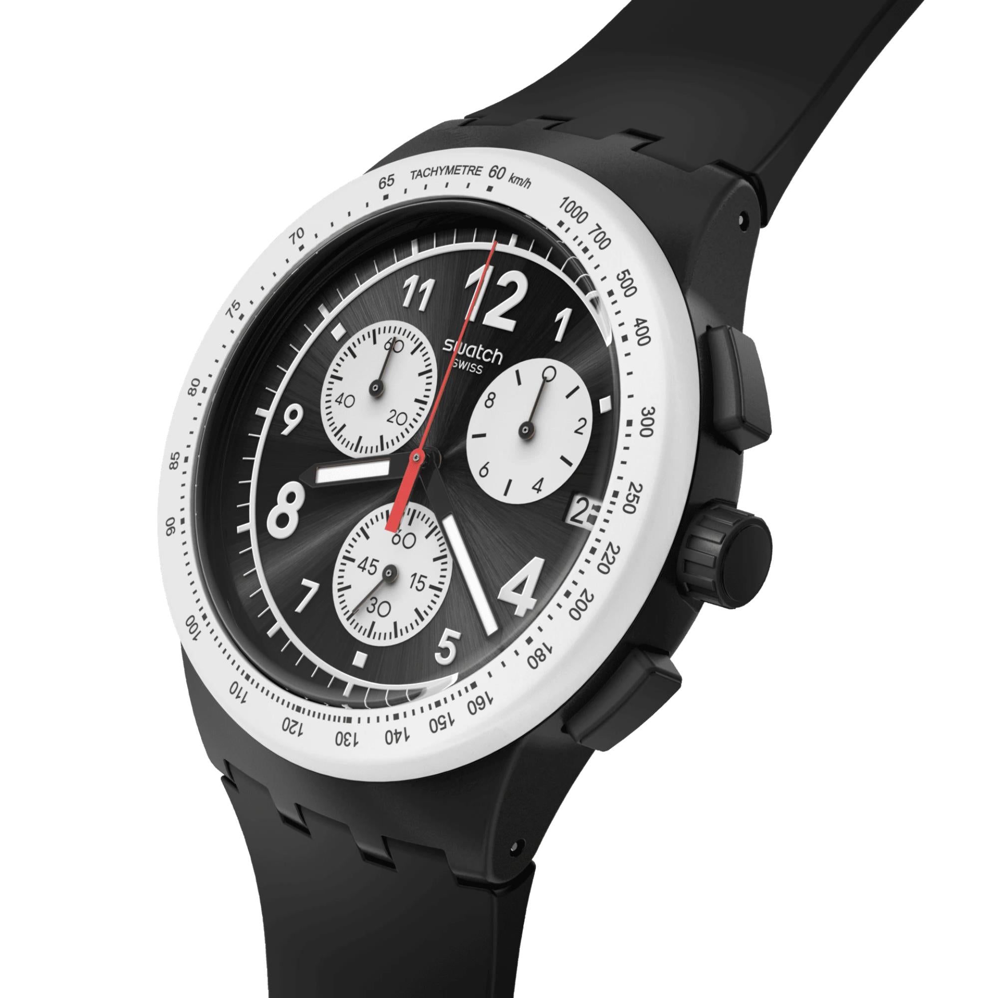 Swatch Nothing Basic About Black Quartz Black Chronograph Dial Silicone Strap Men's Watch SUSB420