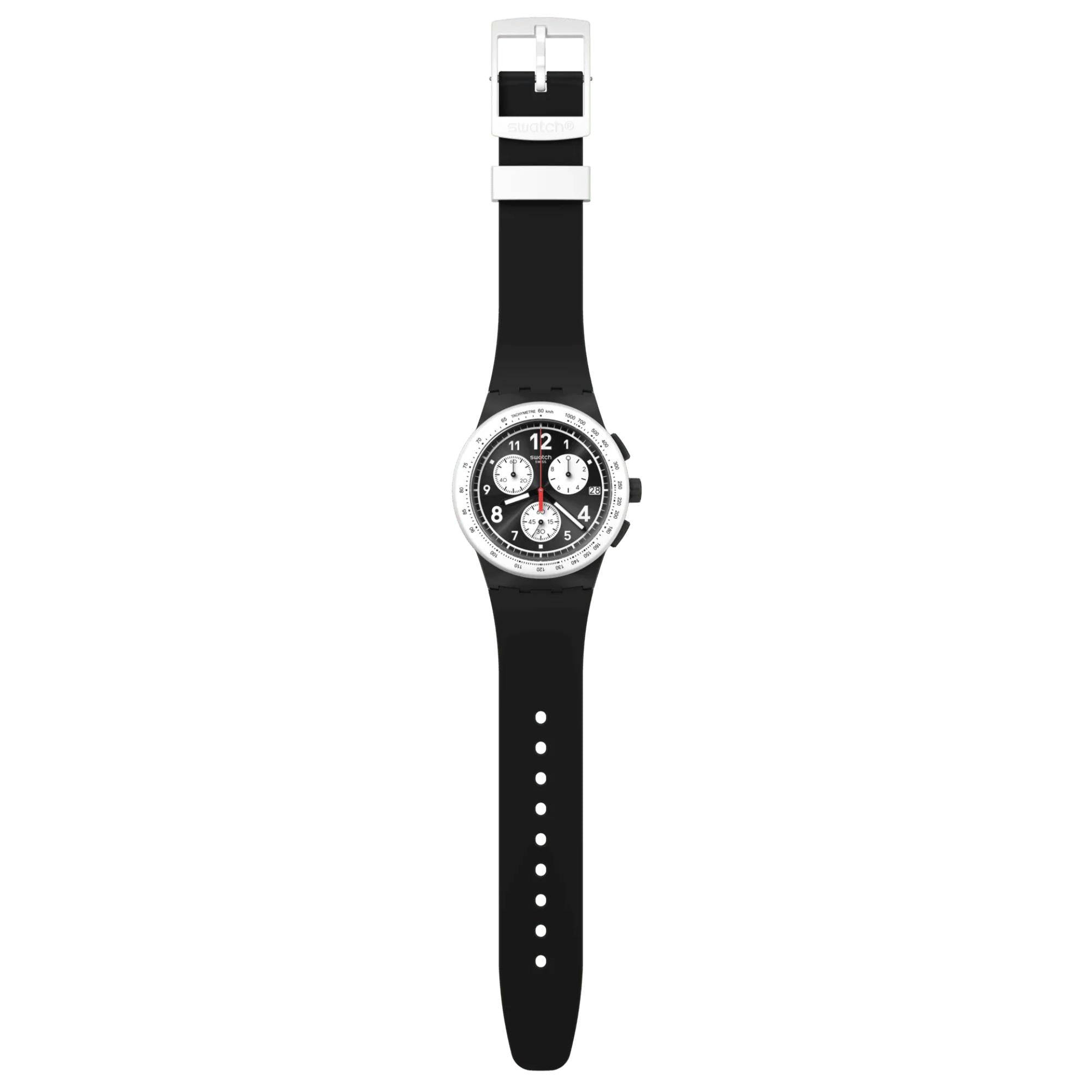 Swatch Nothing Basic About Black Quartz Black Chronograph Dial Silicone Strap Men's Watch SUSB420
