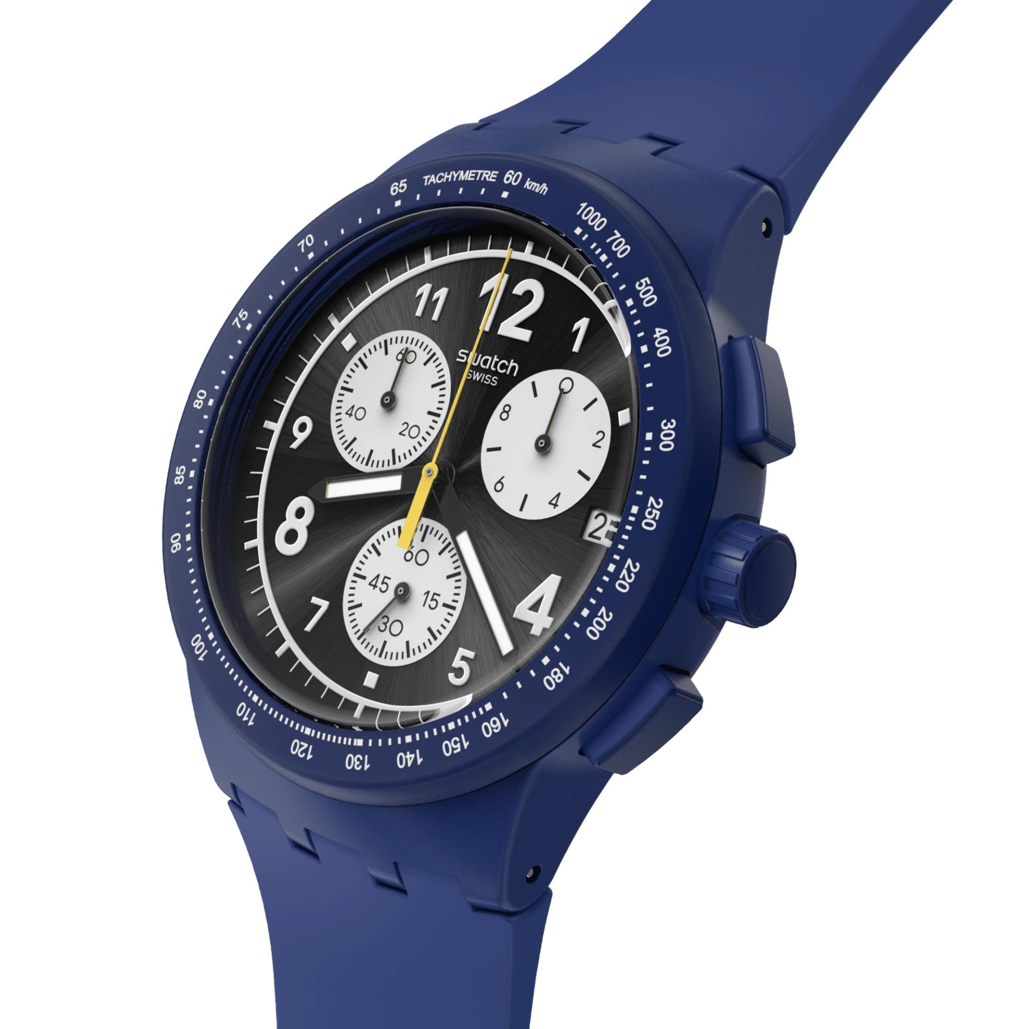 Swatch Nothing Basic About Blue Quartz Blue Chronograph Dial Blue Silicone Strap Men's Watch SUSN418