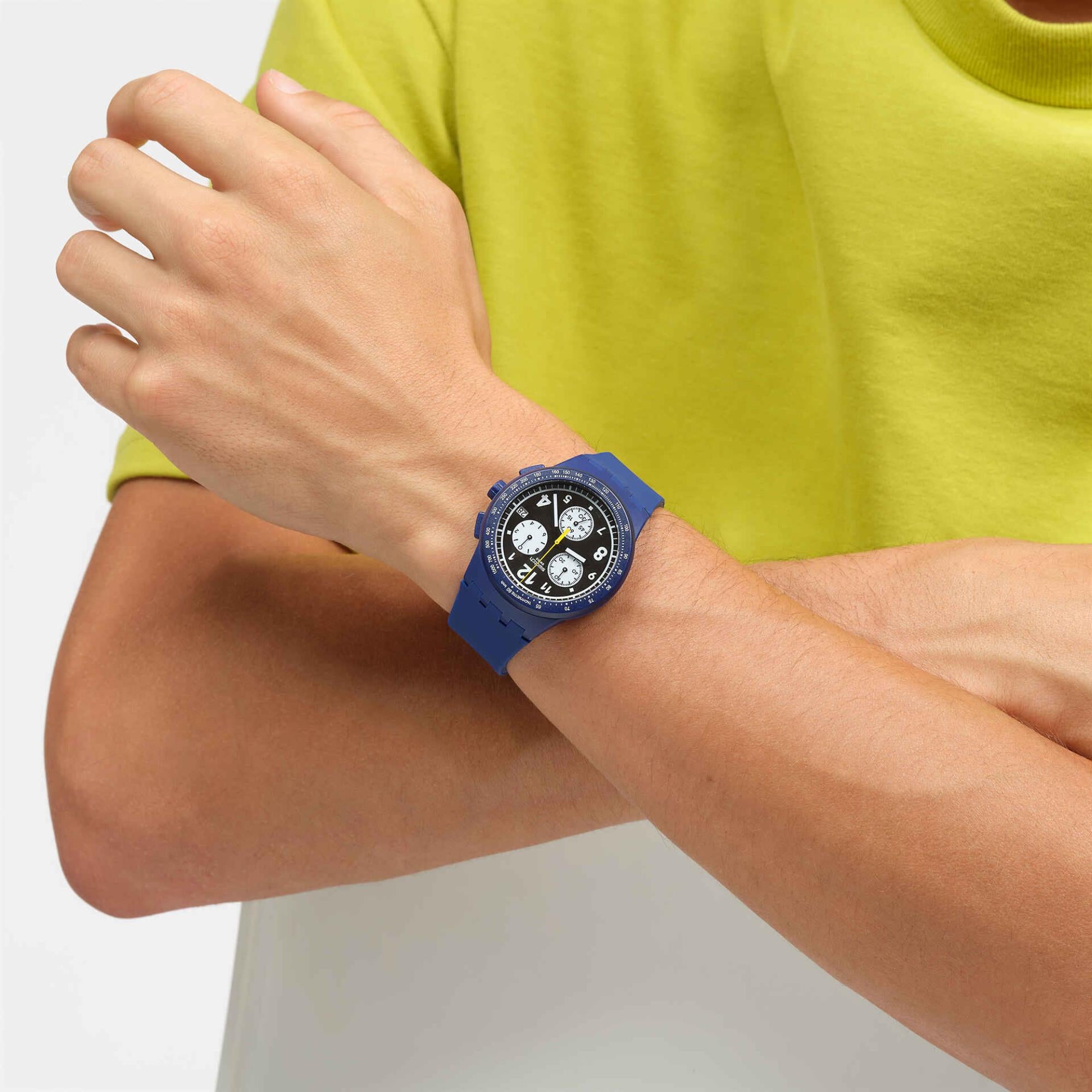 Swatch Nothing Basic About Blue Quartz Blue Chronograph Dial Blue Silicone Strap Men's Watch SUSN418