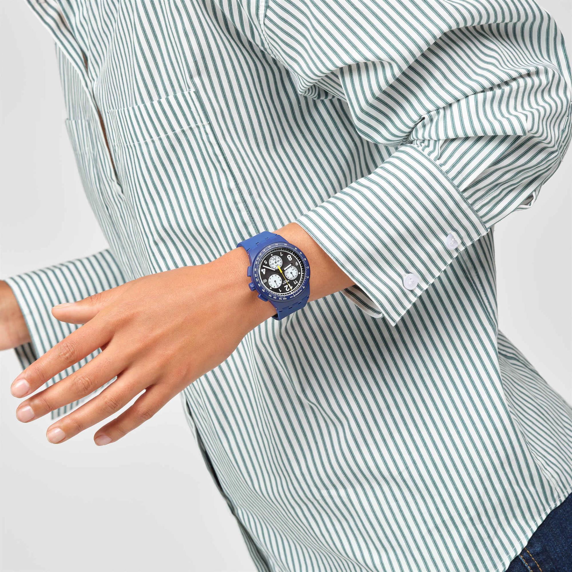 Swatch Nothing Basic About Blue Quartz Blue Chronograph Dial Blue Silicone Strap Men's Watch SUSN418