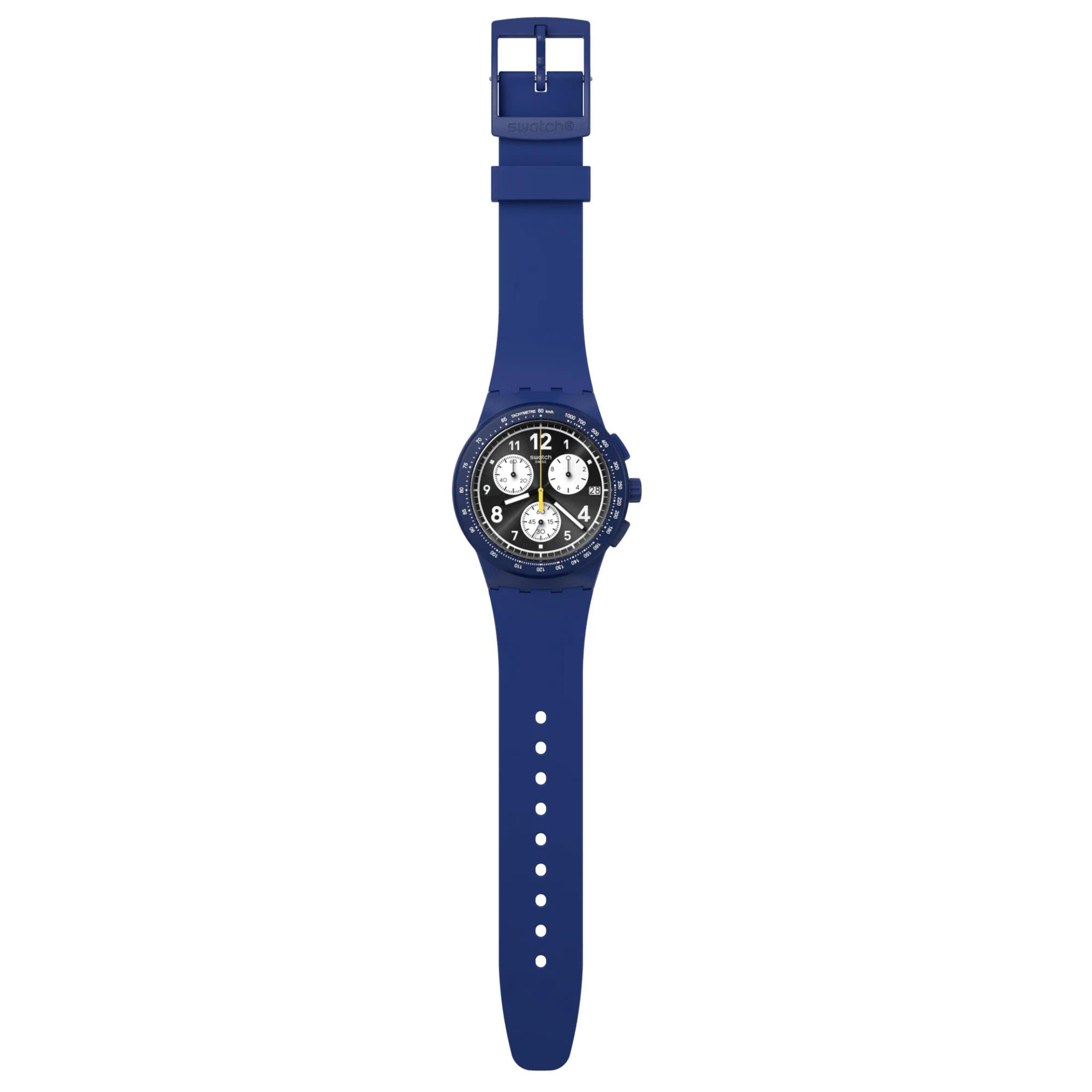 Swatch Nothing Basic About Blue Quartz Blue Chronograph Dial Blue Silicone Strap Men's Watch SUSN418