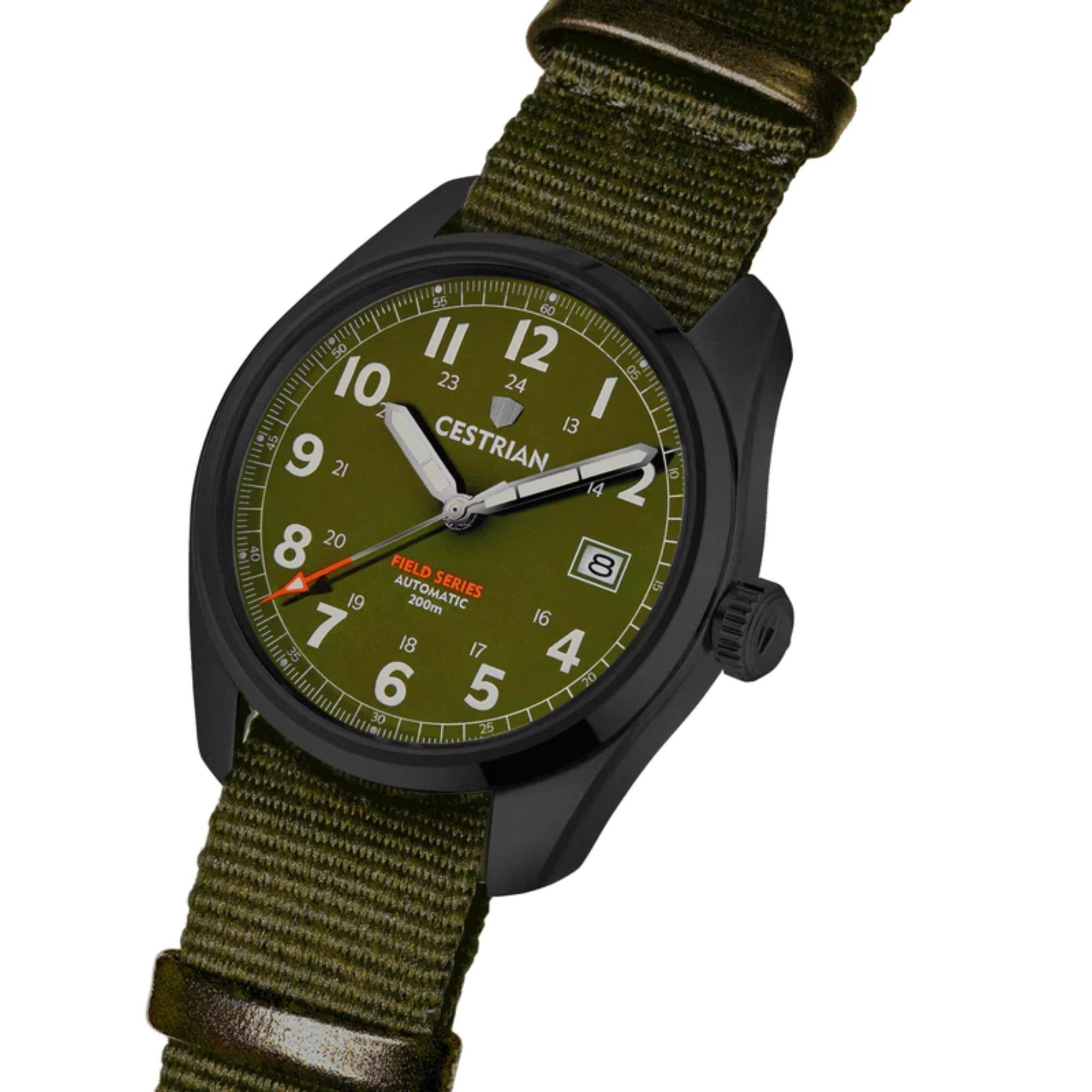 Cestrian Field Series CF321N5660 green dial angled side view