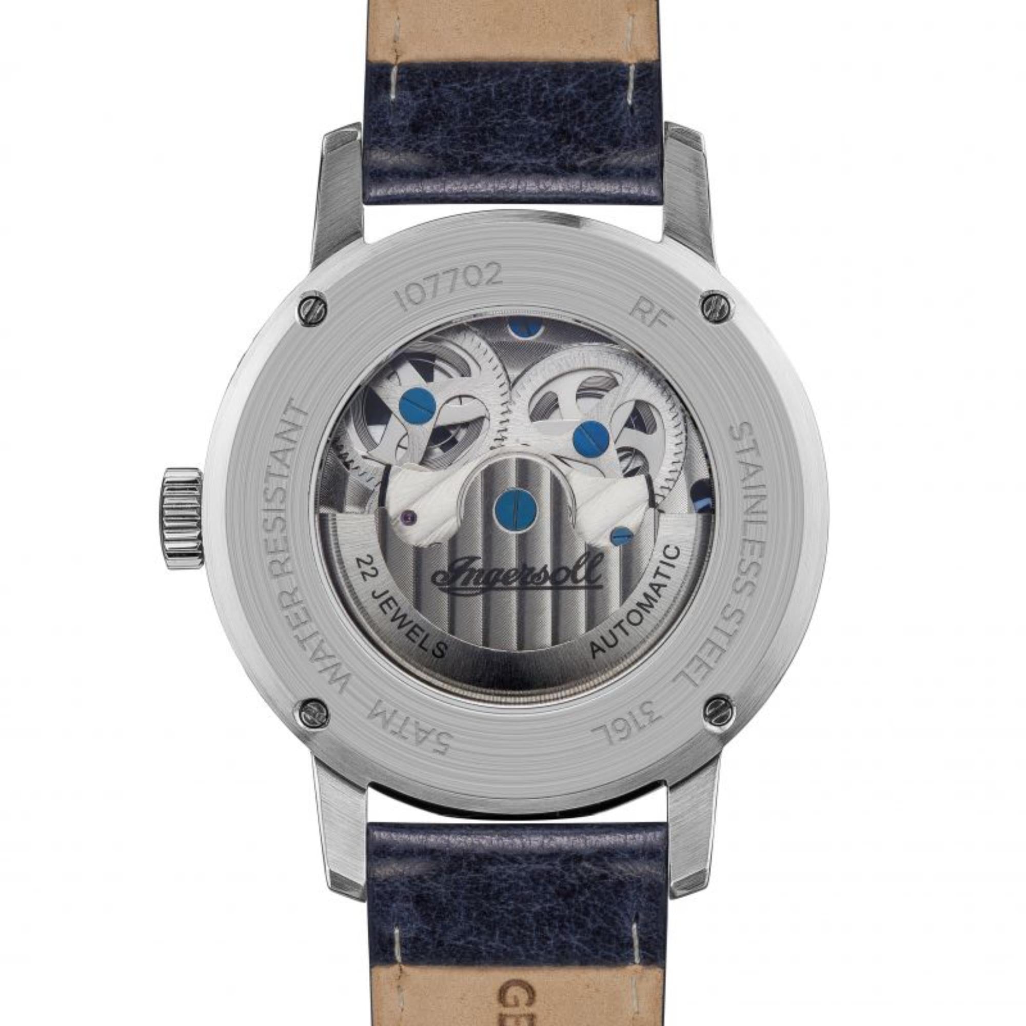 Ingersoll The Jazz Automatic Movement Skeleton Dial Blue Leather Strap Men's Watch I07702