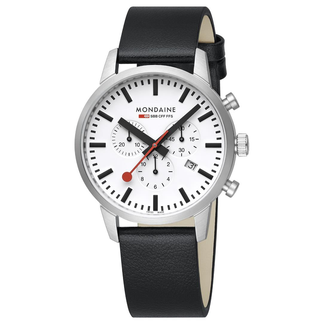 Mondaine Neo SBB Chrono White Dial Grape Leather Strap Men's Watch MSD.41411.LBV