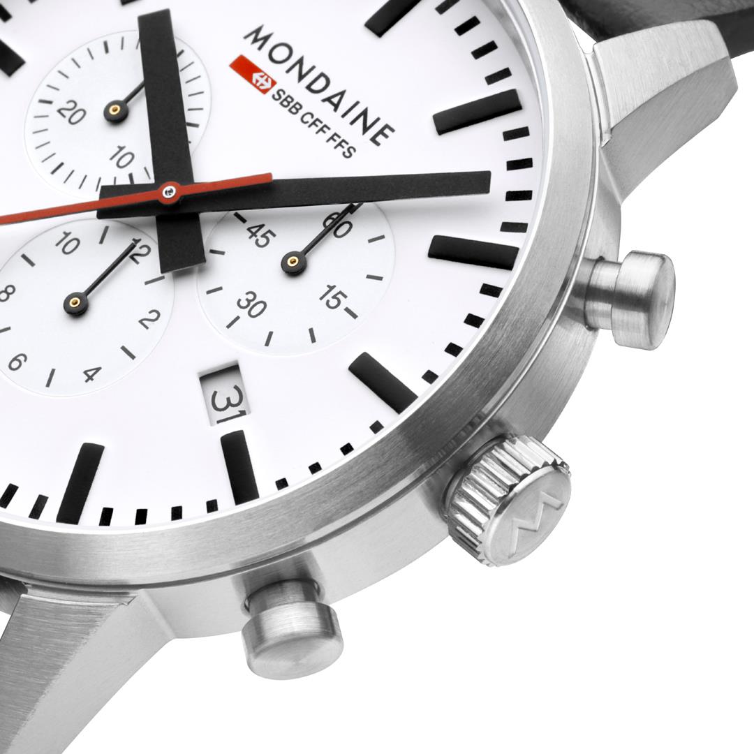Mondaine Neo SBB Chrono White Dial Grape Leather Strap Men's Watch MSD.41411.LBV