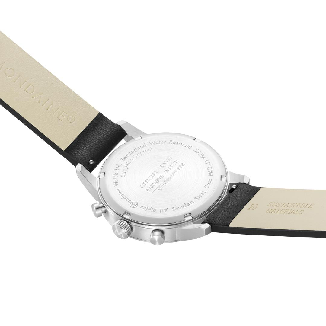 Mondaine Neo 41mm Chronograph White Dial Leather Mens Quartz Watch MSD.41410.LBV