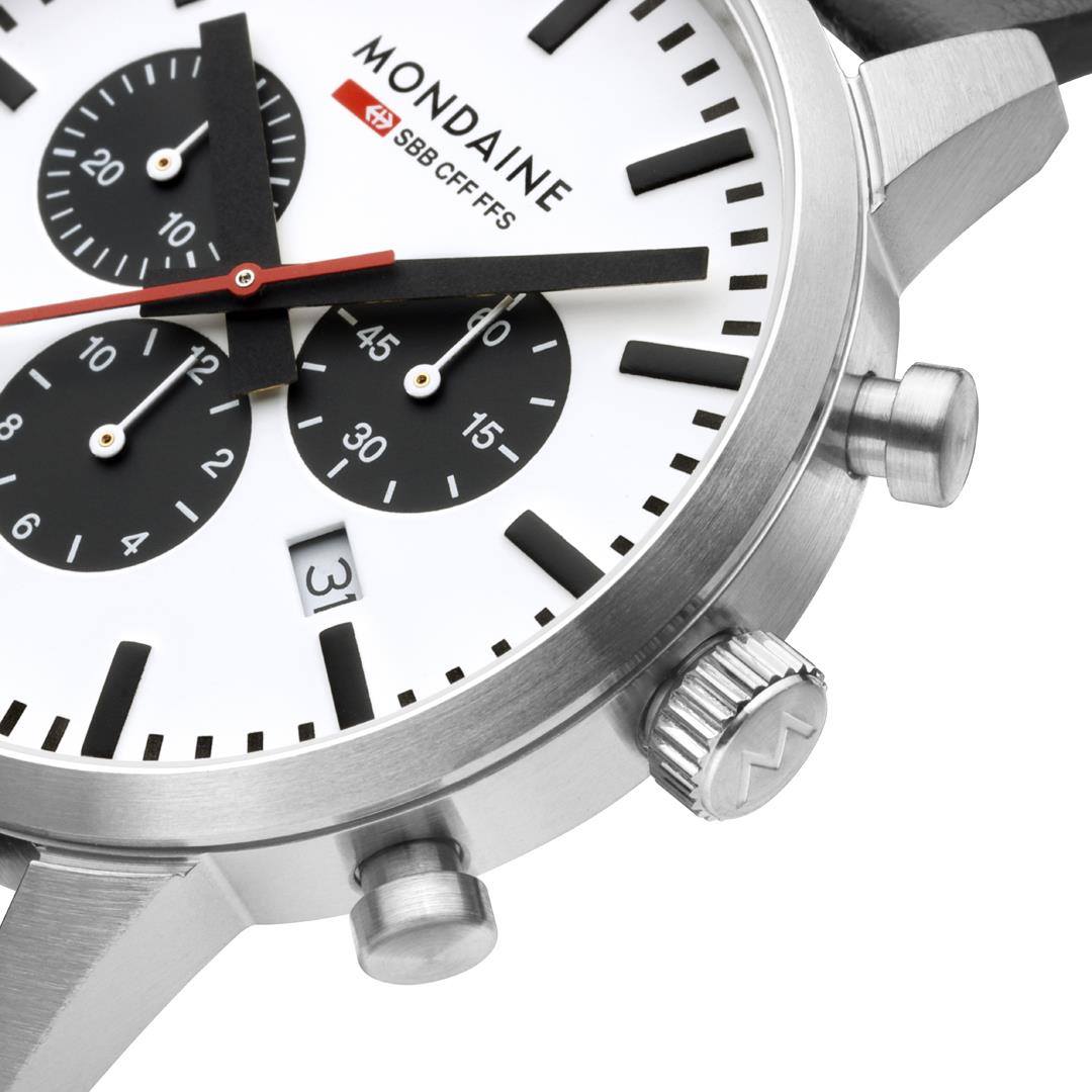 Mondaine Neo SBB Chrono White Dial Grape Leather Strap Men's Watch MSD.41410.LBV