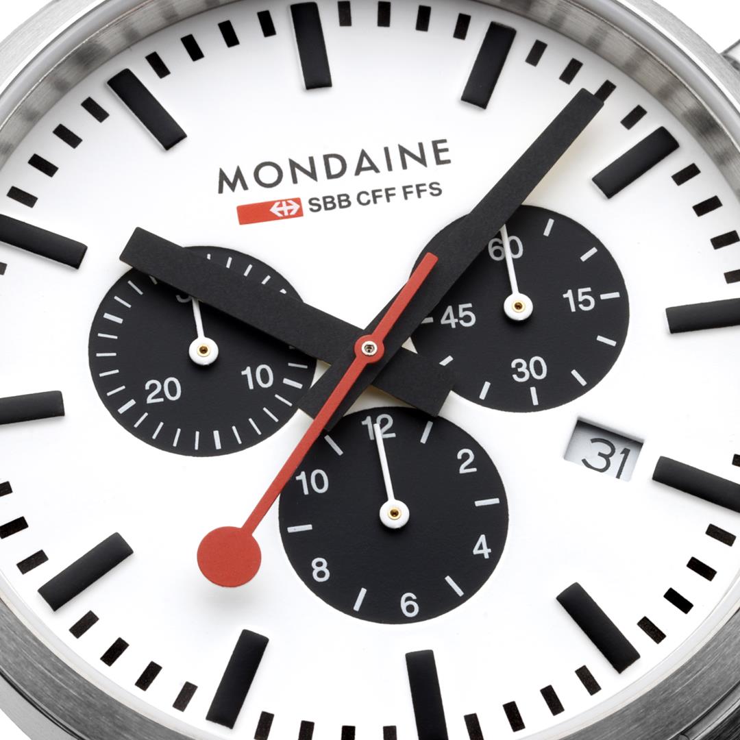 Mondaine Neo 41mm Chronograph White Dial Leather Mens Quartz Watch MSD.41410.LBV