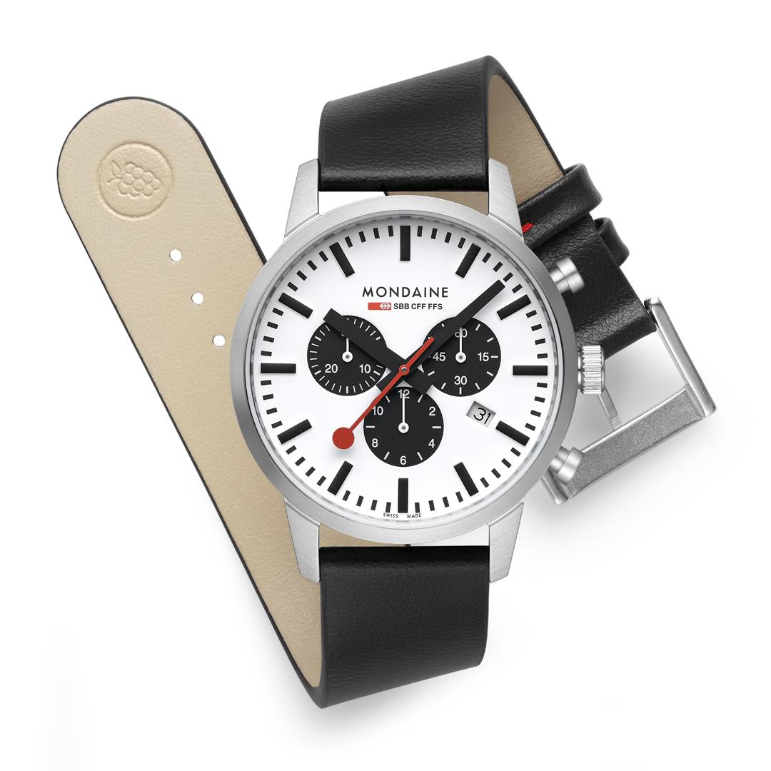 Mondaine Neo SBB Chrono White Dial Grape Leather Strap Men's Watch MSD.41410.LBV