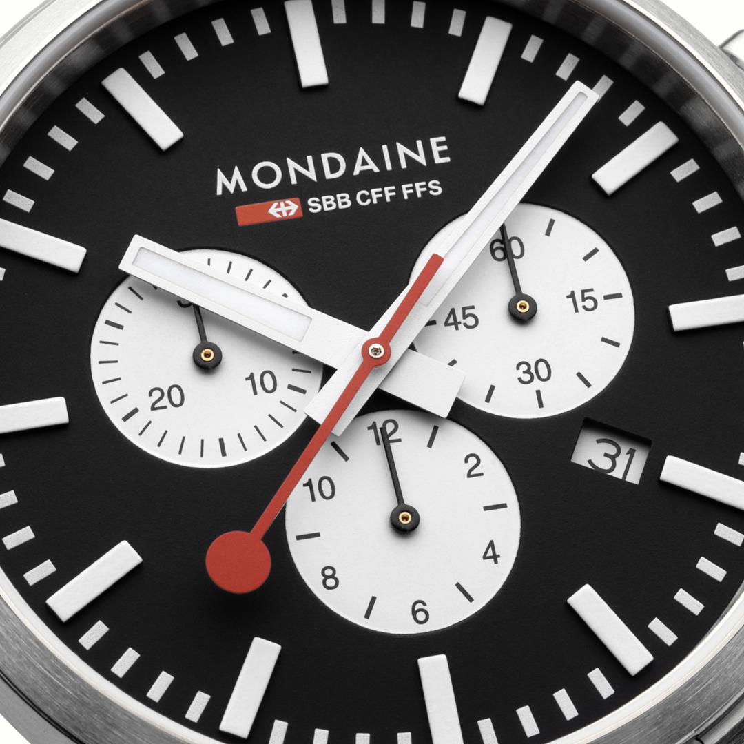 Mondaine Neo SBB Chrono Black Dial Grape Leather Strap Men's Watch MSD.41420.LBV