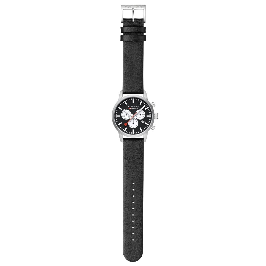 Mondaine Neo SBB Chrono Black Dial Grape Leather Strap Men's Watch MSD.41420.LBV