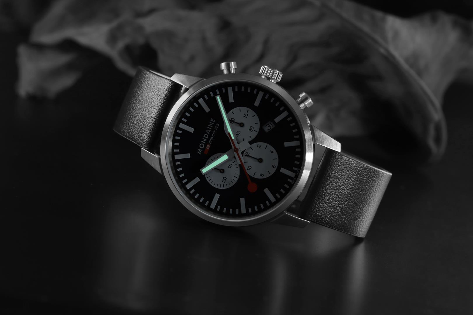 Mondaine Neo Chrono Black Dial Leather Strap Men's Watch MSD.41420.LBV