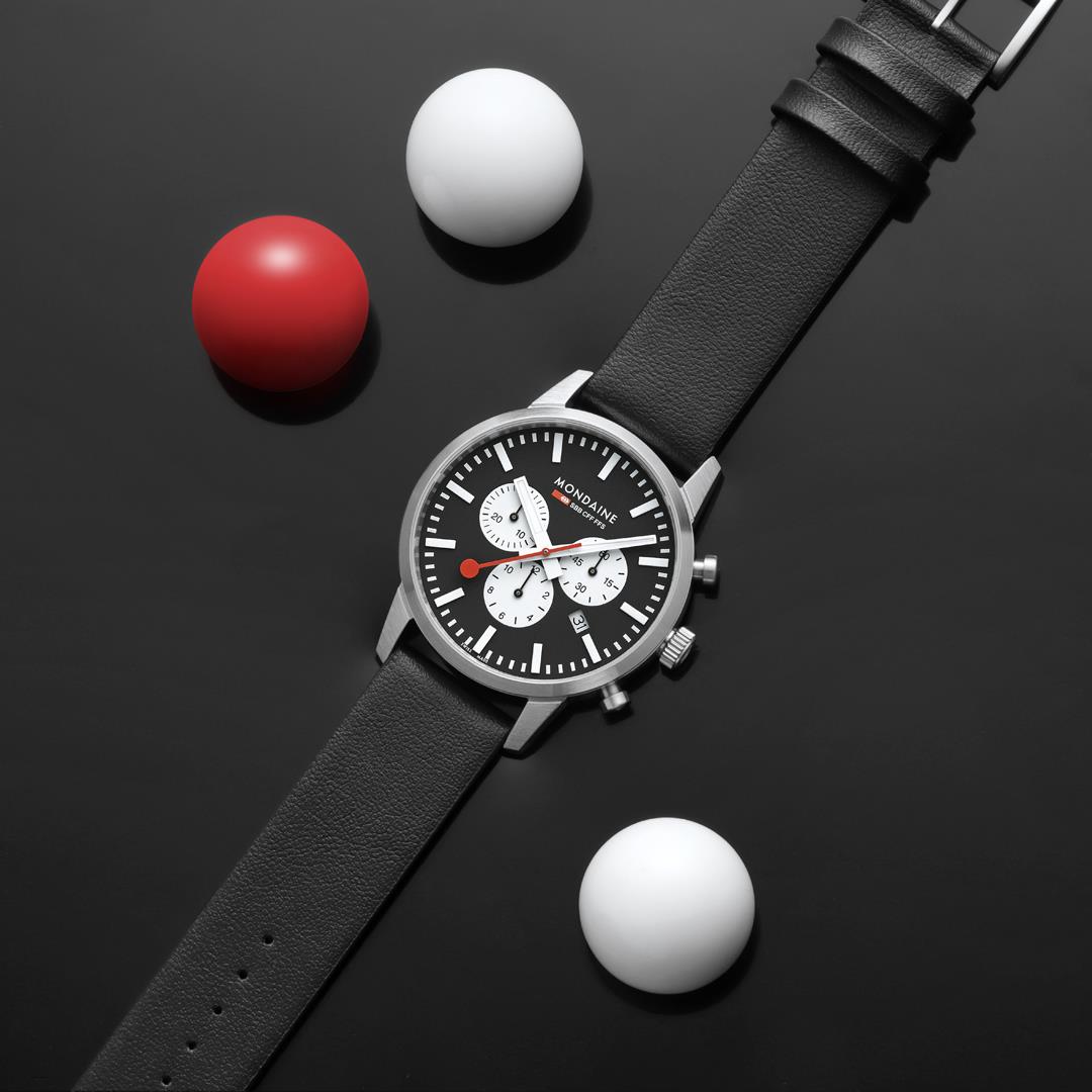 Mondaine Neo Chrono Black Dial Leather Strap Men's Watch MSD.41420.LBV