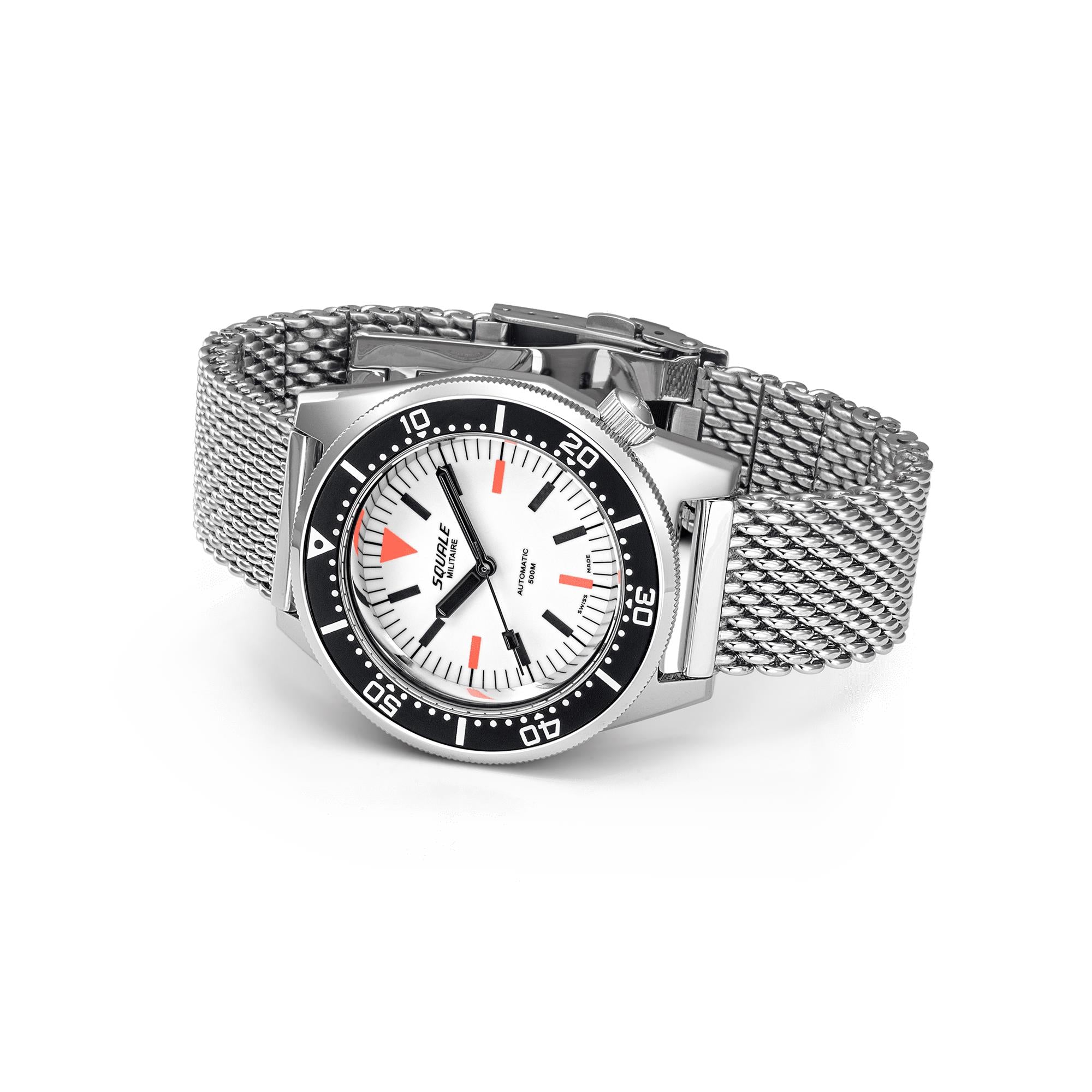 Squale 1521 Militaire Full Luminous Automatic White Dial Milanese Stainless Steel Bracelet Men’s Watch 1521FUMIWT.ME20