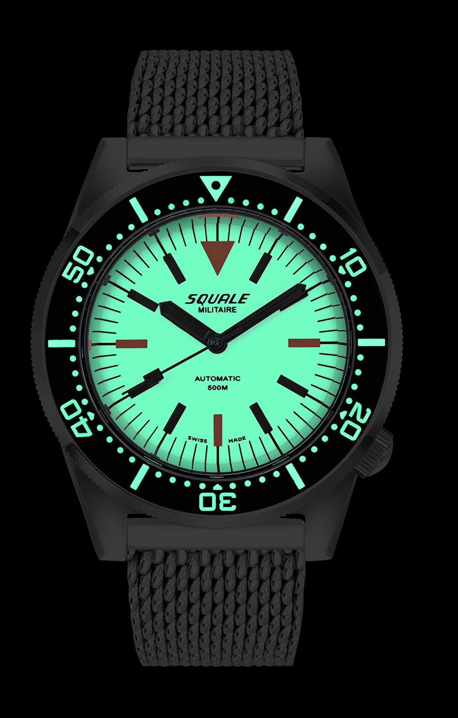 Squale 1521 Militaire Full Luminous Automatic White Dial Milanese Stainless Steel Bracelet Men’s Watch 1521FUMIWT.ME20