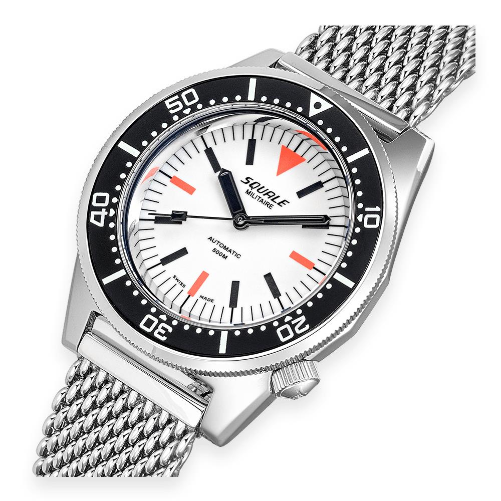 Squale 1521 Militaire Full Luminous Automatic White Dial Milanese Stainless Steel Bracelet Men’s Watch 1521FUMIWT.ME20