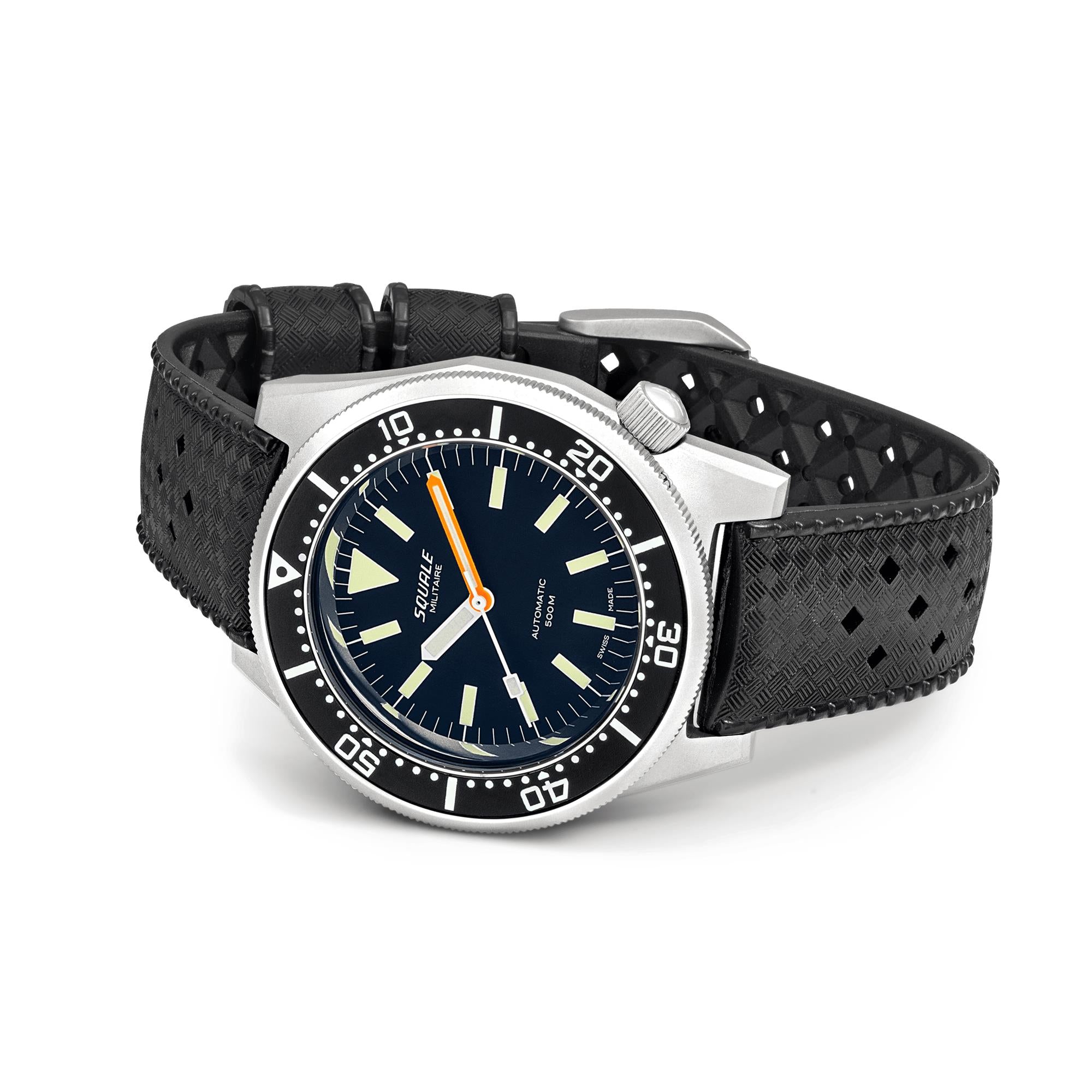 Squale 1521 Militaire Blasted Automatic Black Dial Black Rubber Strap Men’s Watch 1521MILBL.HT