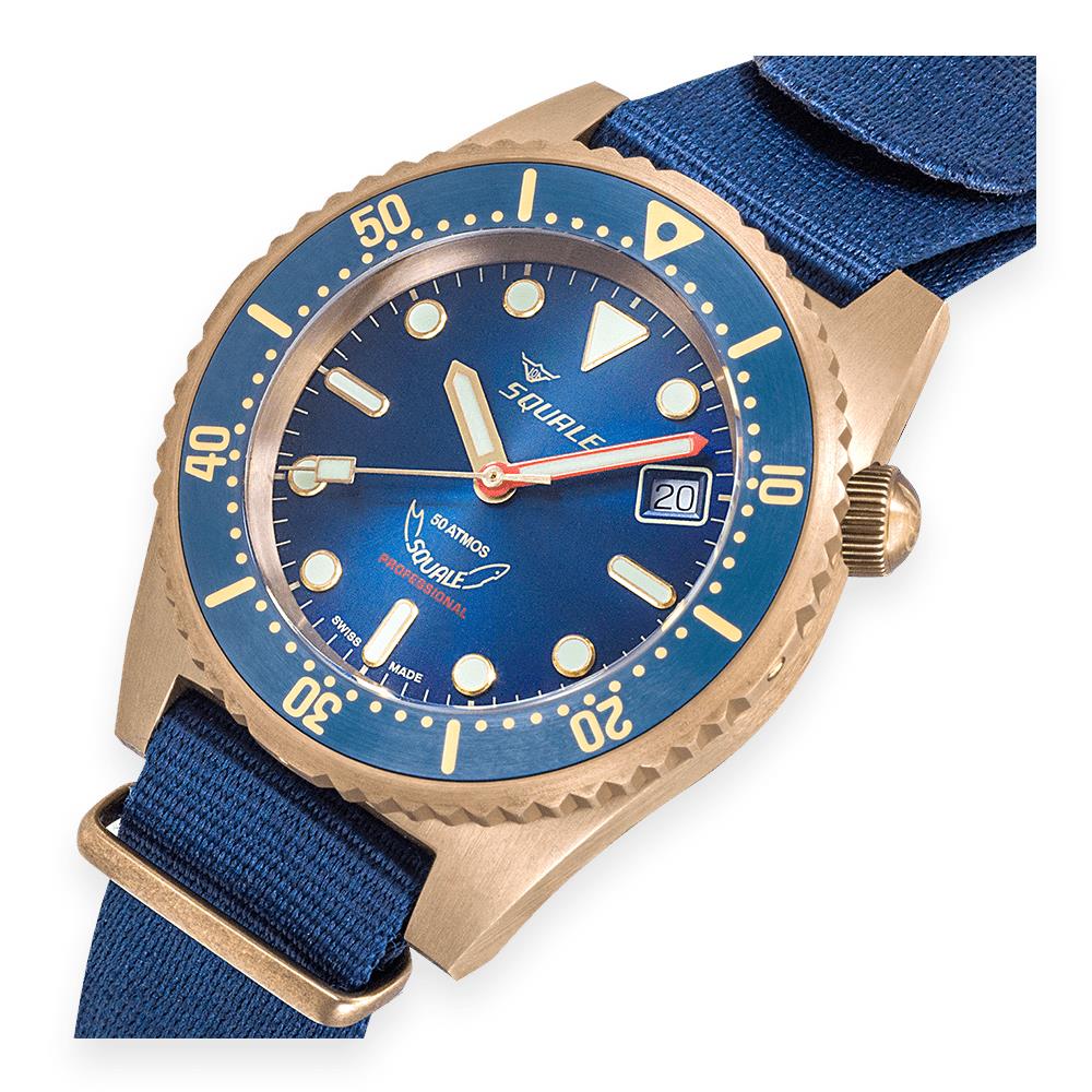 Squale 1521 Bronze Automatic Blue Dial Blue Fabric Strap Men's Watch 1521BRONBL.NB20