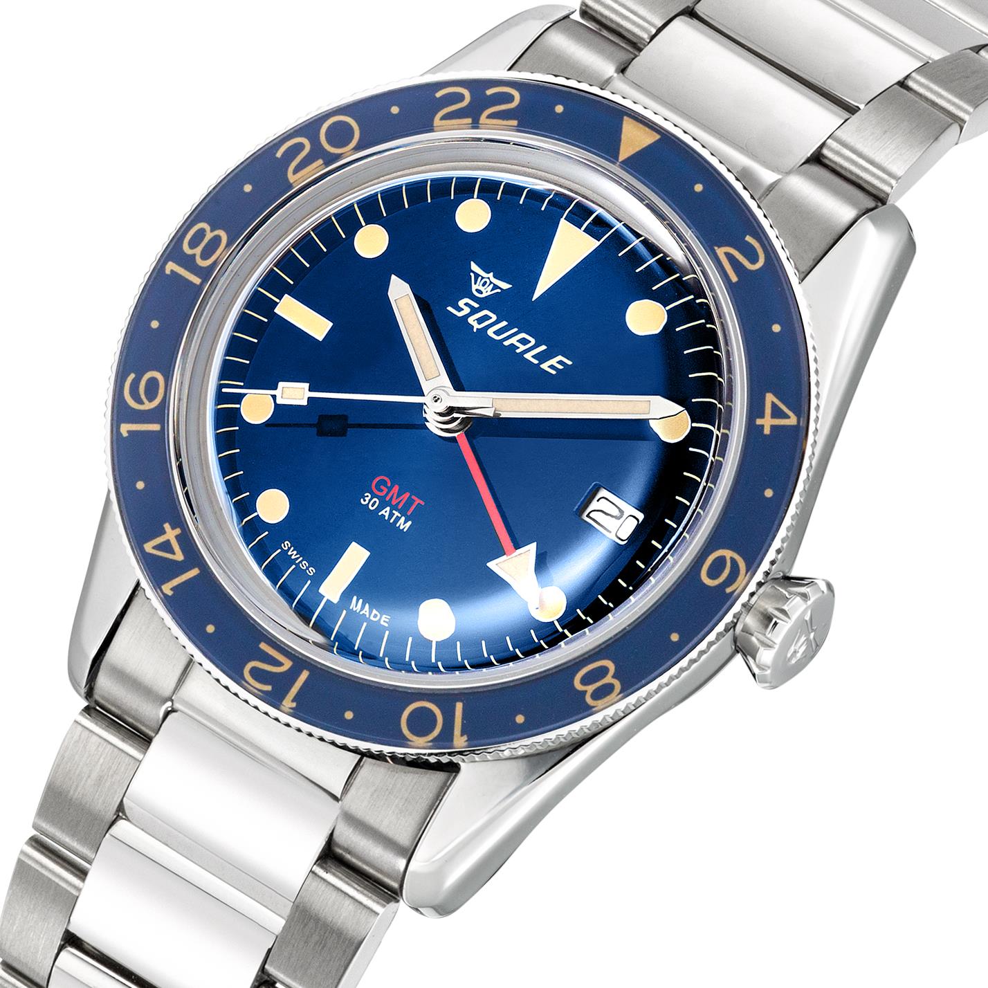 Squale Sub-39 GMT Vintage Automatic Blue Dial Stainless Steel Bracelet Men's Watch SUB-39GMTB.BR22