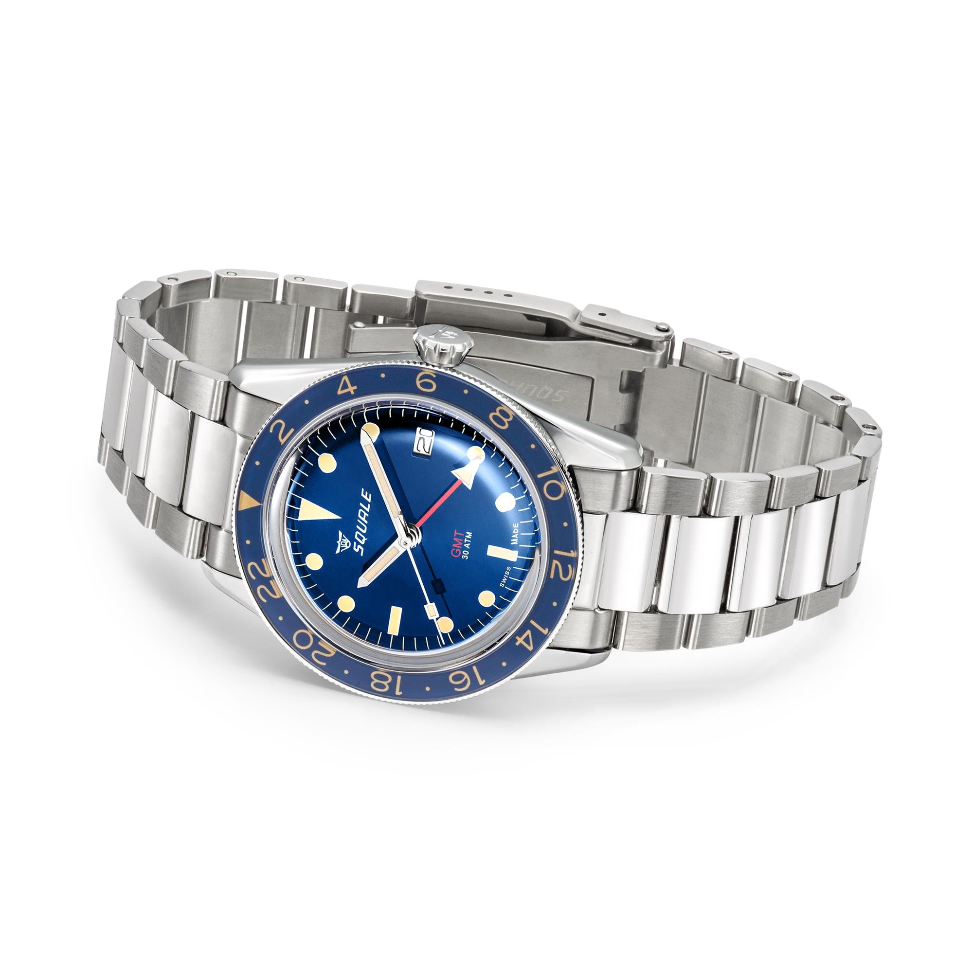 Squale Sub-39 GMT Vintage Automatic Blue Dial Stainless Steel Bracelet Men's Watch SUB-39GMTB.BR22