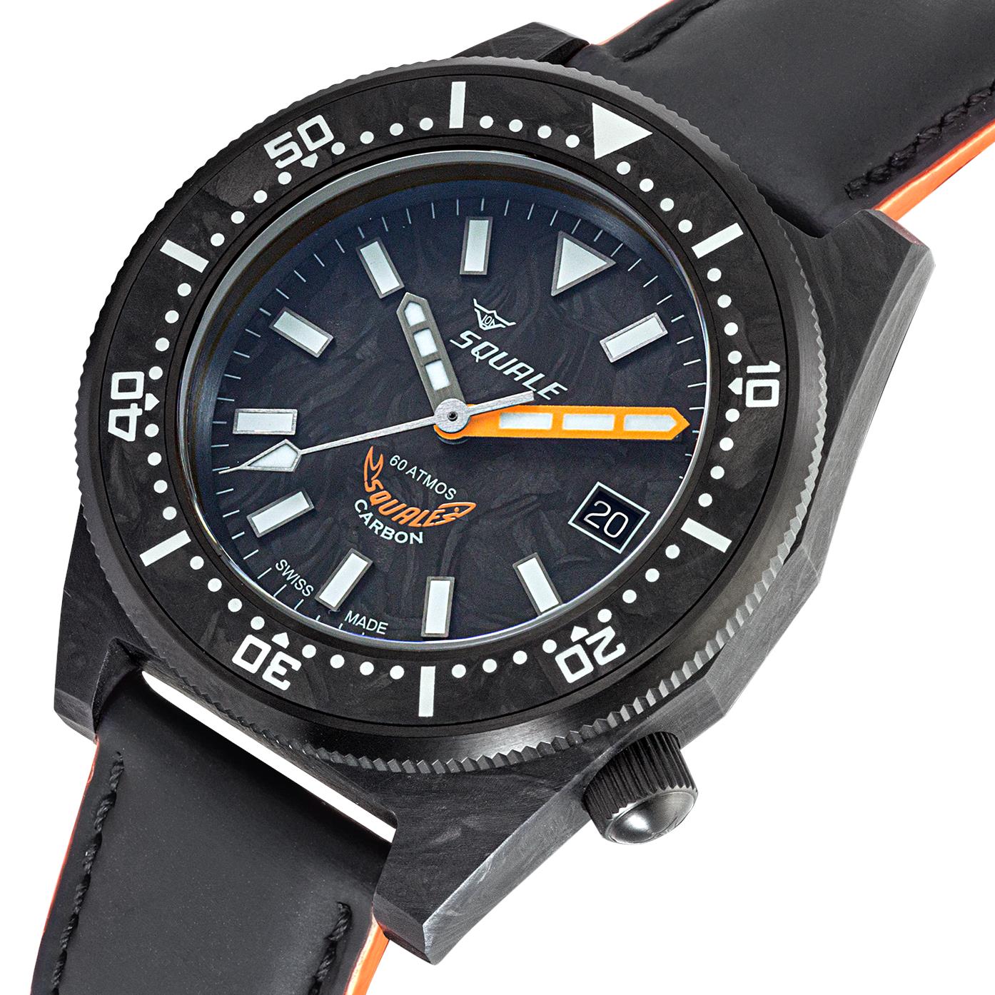 Squale T-183 Forged Carbon Automatic Grey/Carbon Dial Black Rubberized Leather Strap Men’s Watch T183AFCOR.RLOR