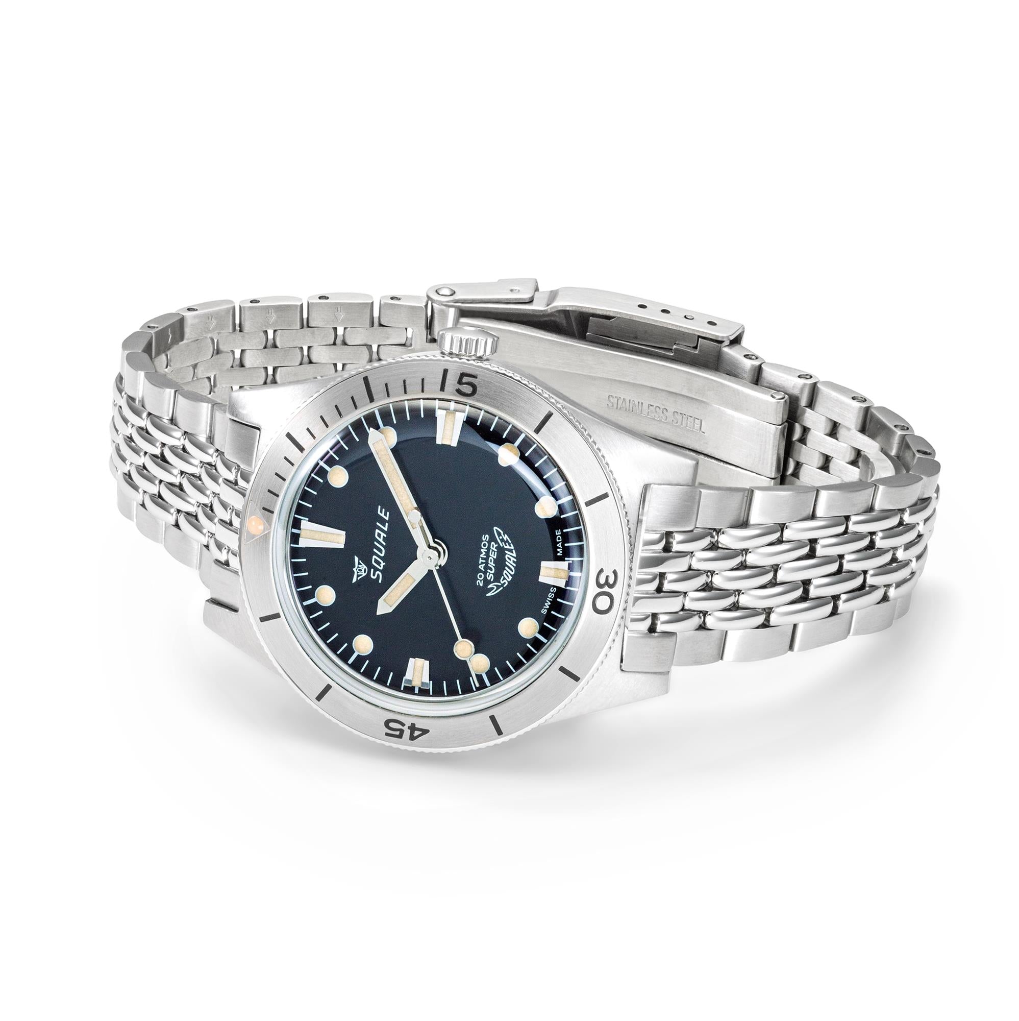 Squale Super-Squale Automatic Black Dial Steel Strap Men's Watch SUPERSSBK.AC