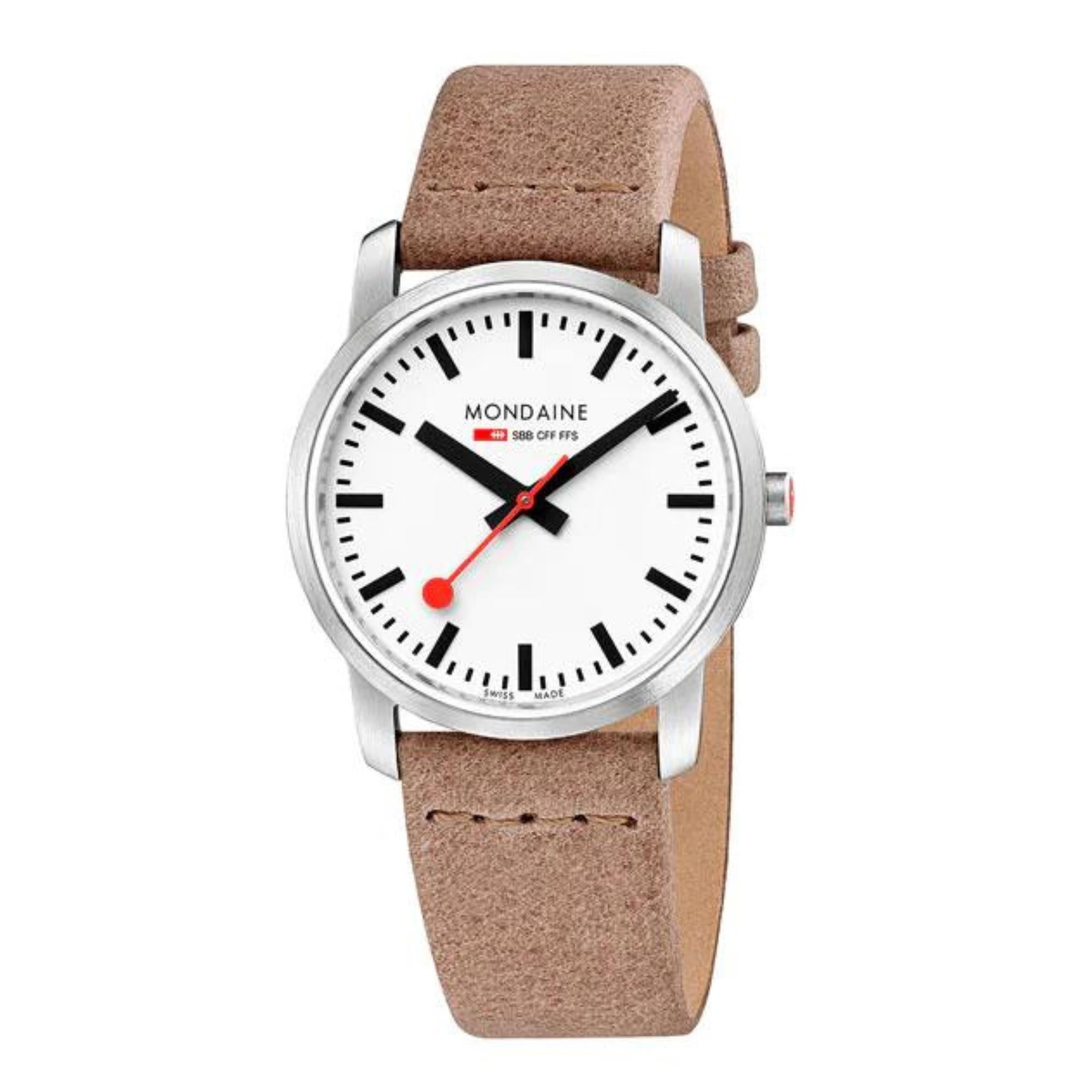 Mondaine Simply Elegant Quartz White Dial Brown Leather Strap Unisex Watch A400.30351.16SBG
