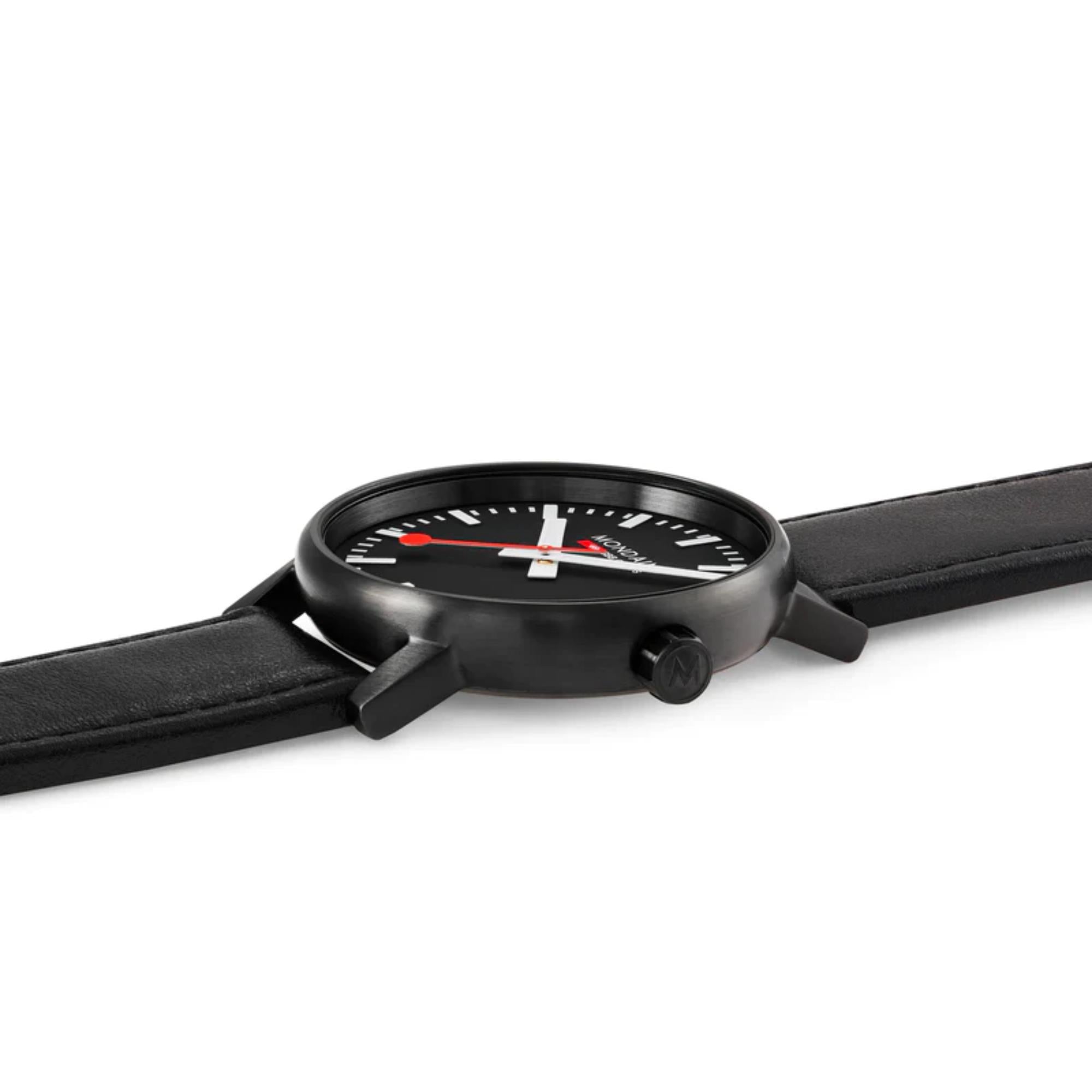 Mondaine evo2 Black IP Case Black Leather Strap Black Dial Men's Watch MSE.40121.LB 40mm