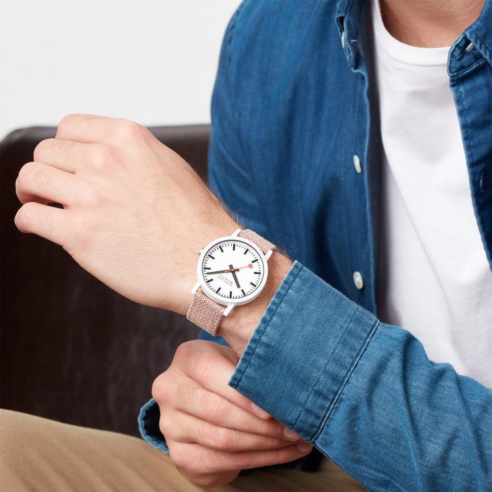 Mondaine Essence Quartz White Dial Red Textile Strap Unisex Watch MS1.41110.LP