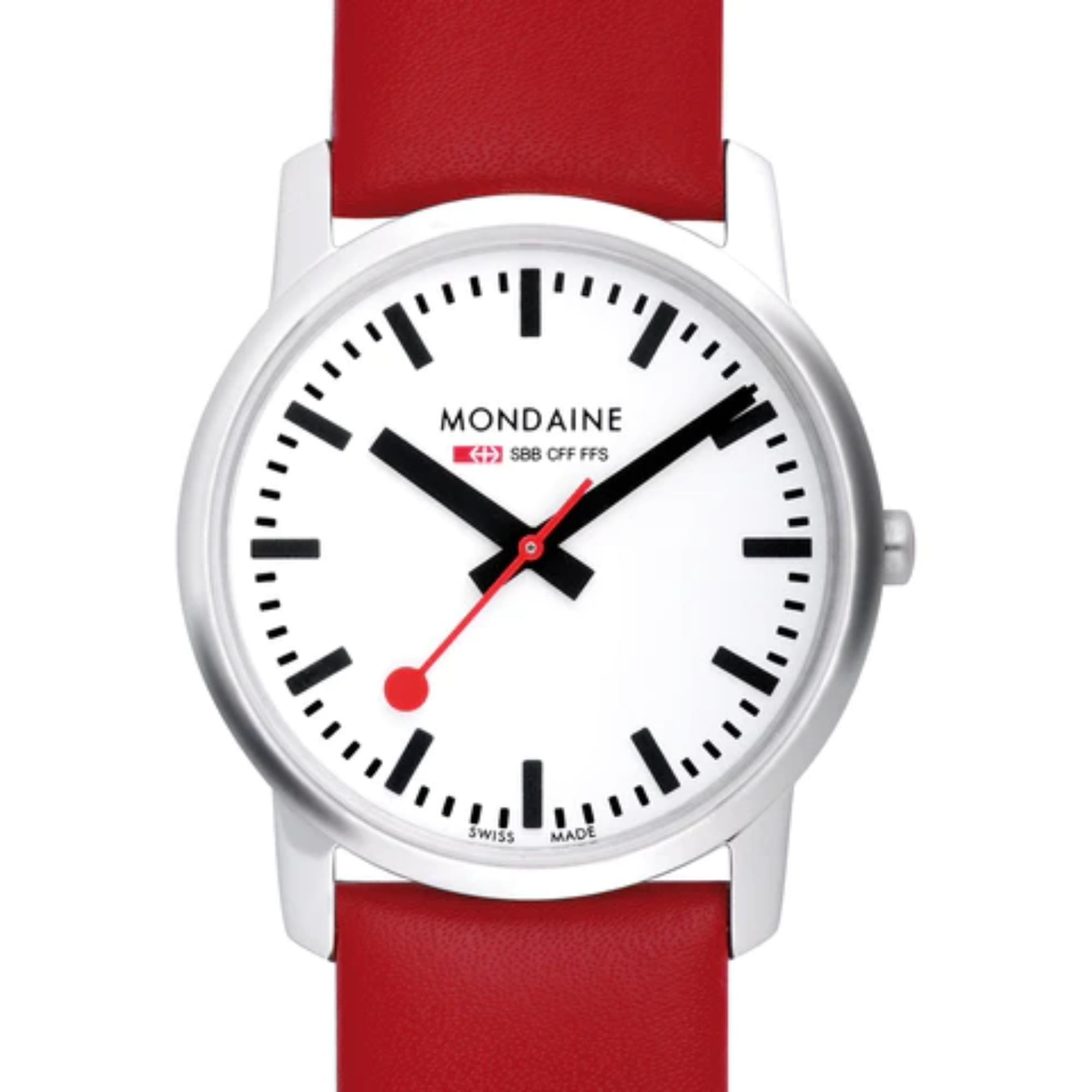 Mondaine Simply Elegant Quartz White Dial Red Leather Strap Unisex Watch A400.30351.11SBC