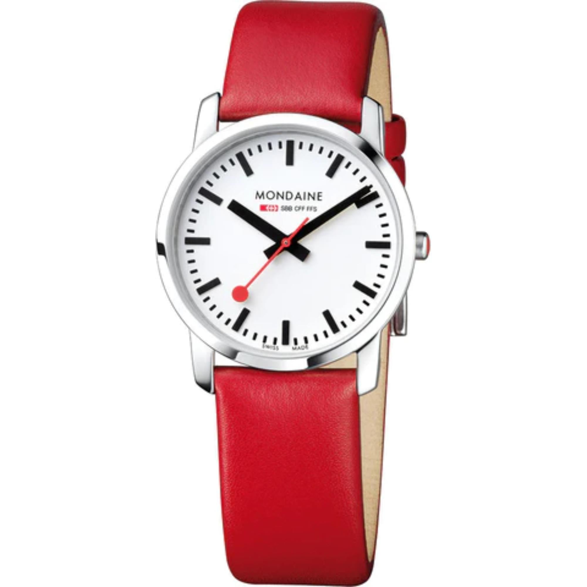 Mondaine Simply Elegant Quartz White Dial Red Leather Strap Unisex Watch A400.30351.11SBC