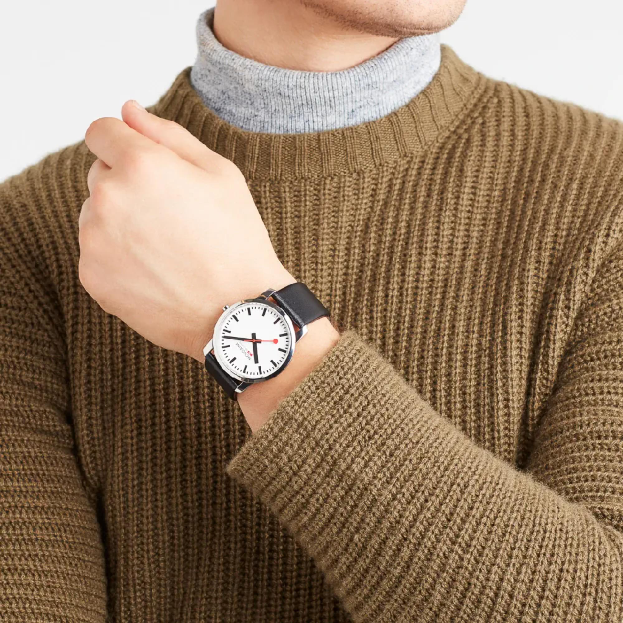 Mondaine Simply Elegant Black Leather Strap White Dial Men's Watch A638.30350.11SBB
