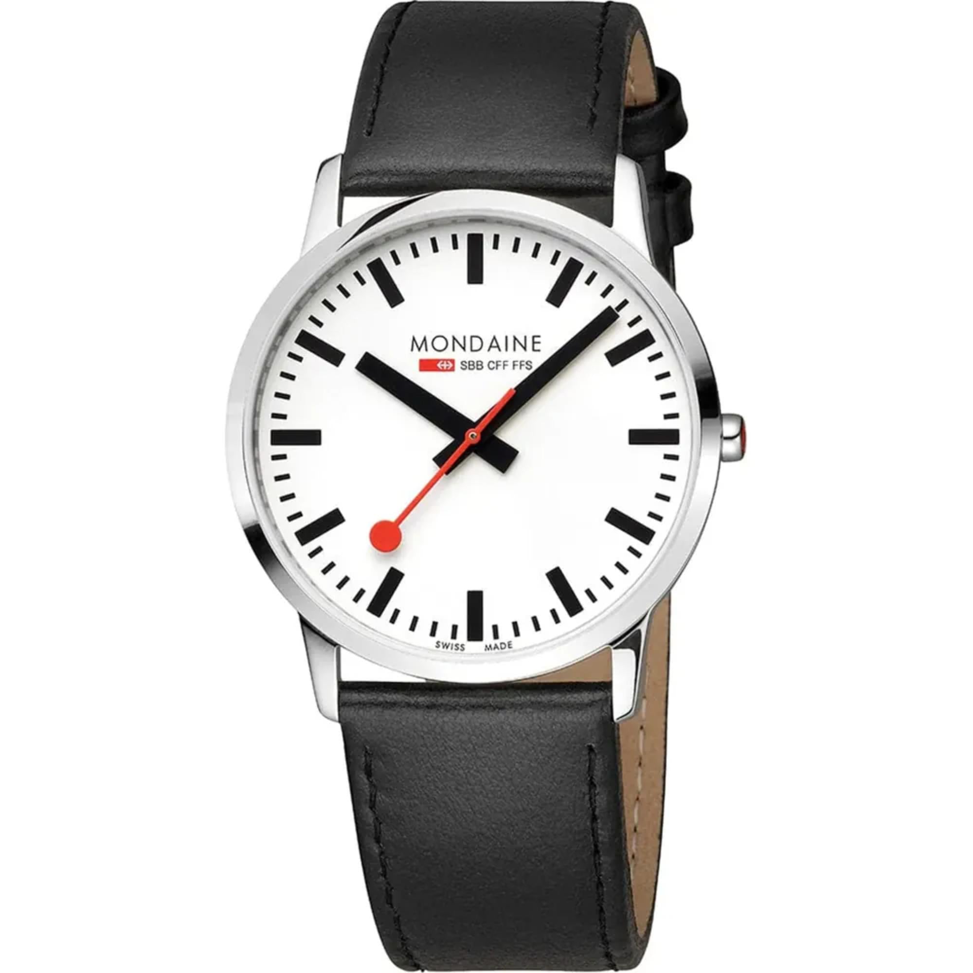 Mondaine Simply Elegant Black Leather Strap White Dial Men's Watch A638.30350.11SBB