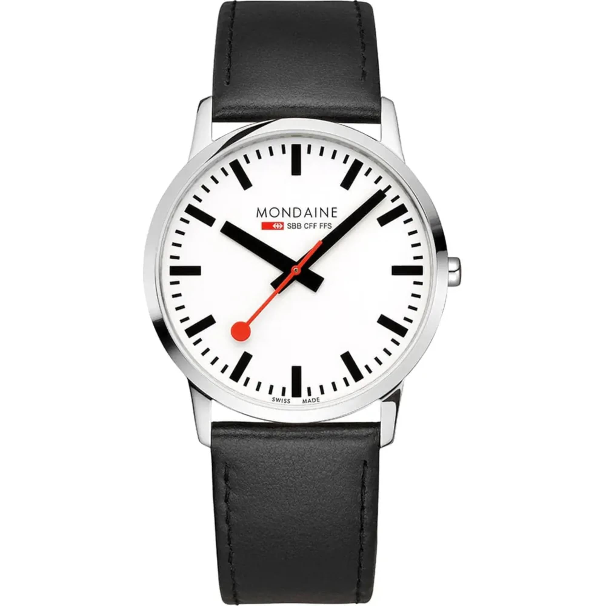 Mondaine Simply Elegant Black Leather Strap White Dial Men's Watch A638.30350.11SBB