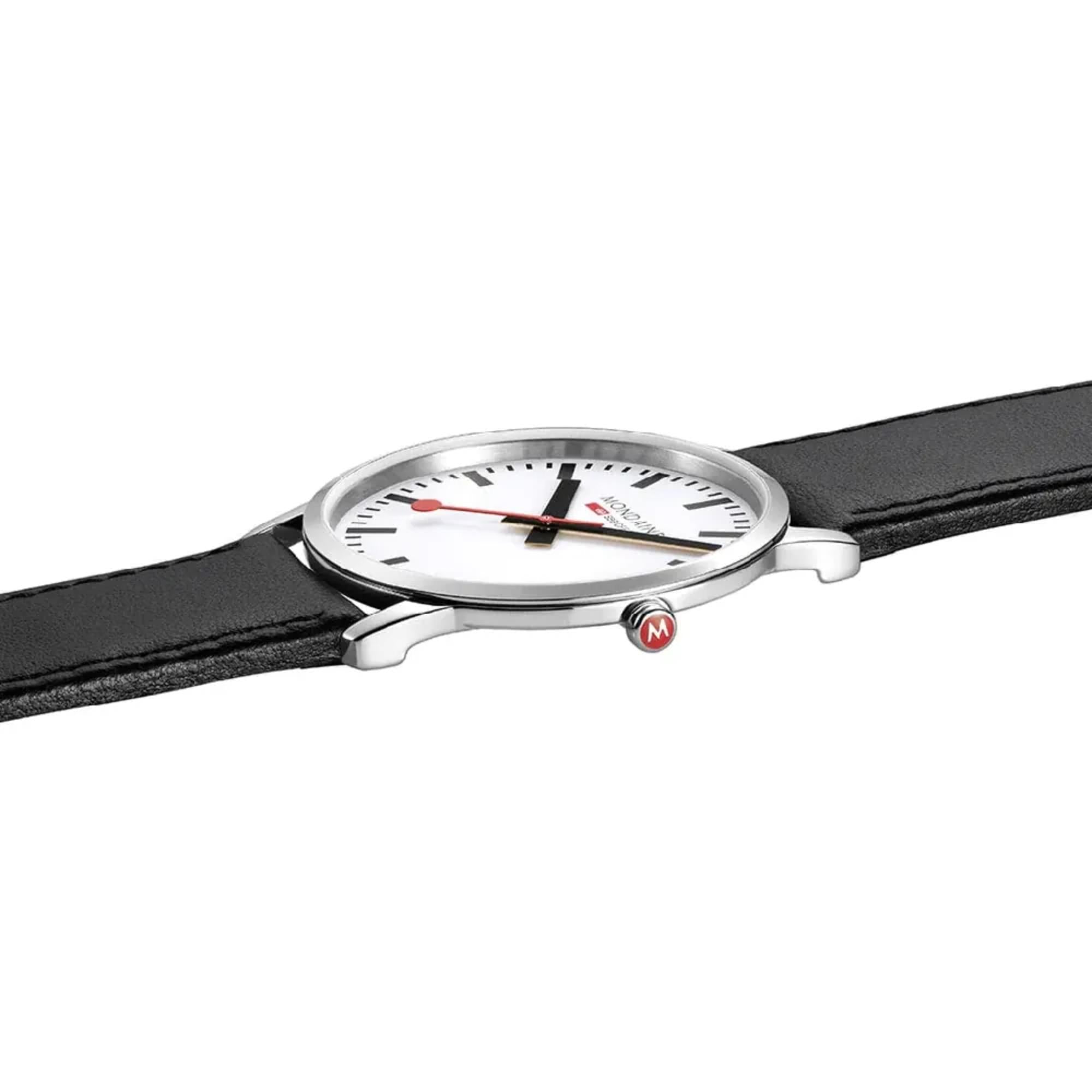 Mondaine Simply Elegant Black Leather Strap White Dial Men's Watch A638.30350.11SBB