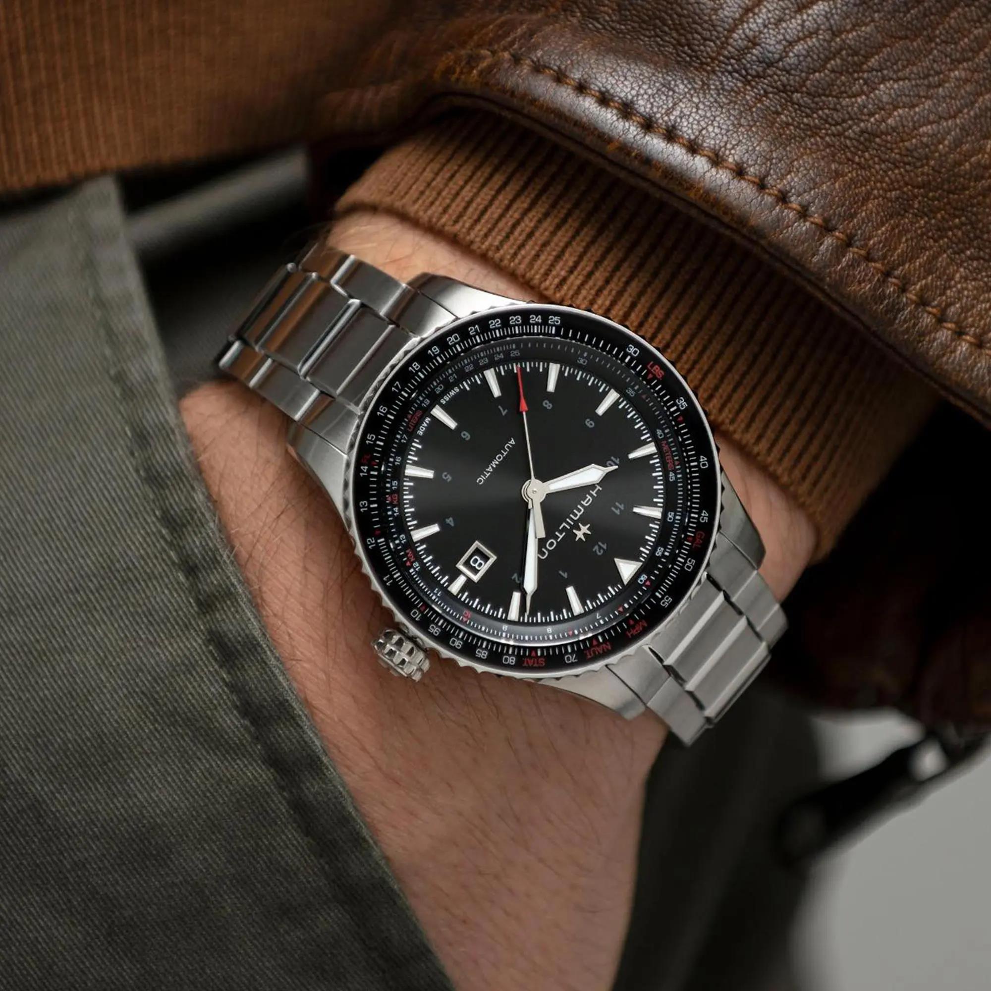 Hamilton Khaki Aviation Converter Automatic Black Dial Stainless Steel Bracelet Men's Watch H76615130