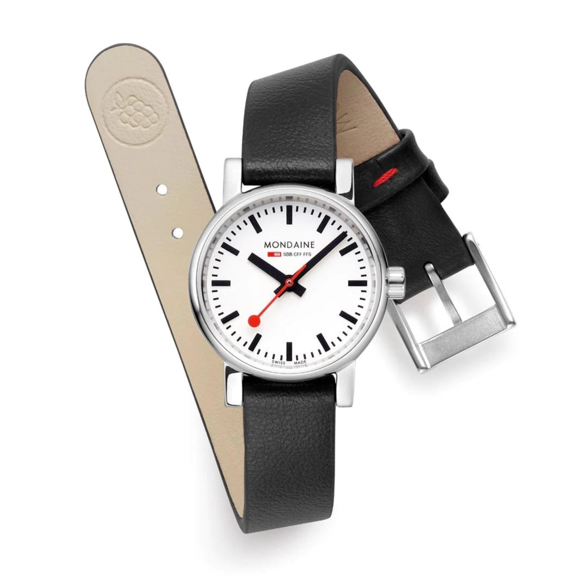 Mondaine EVO2 Quartz White Dial Black Vegan Grape Leather Strap Ladies Watch MSE.26110.LBV