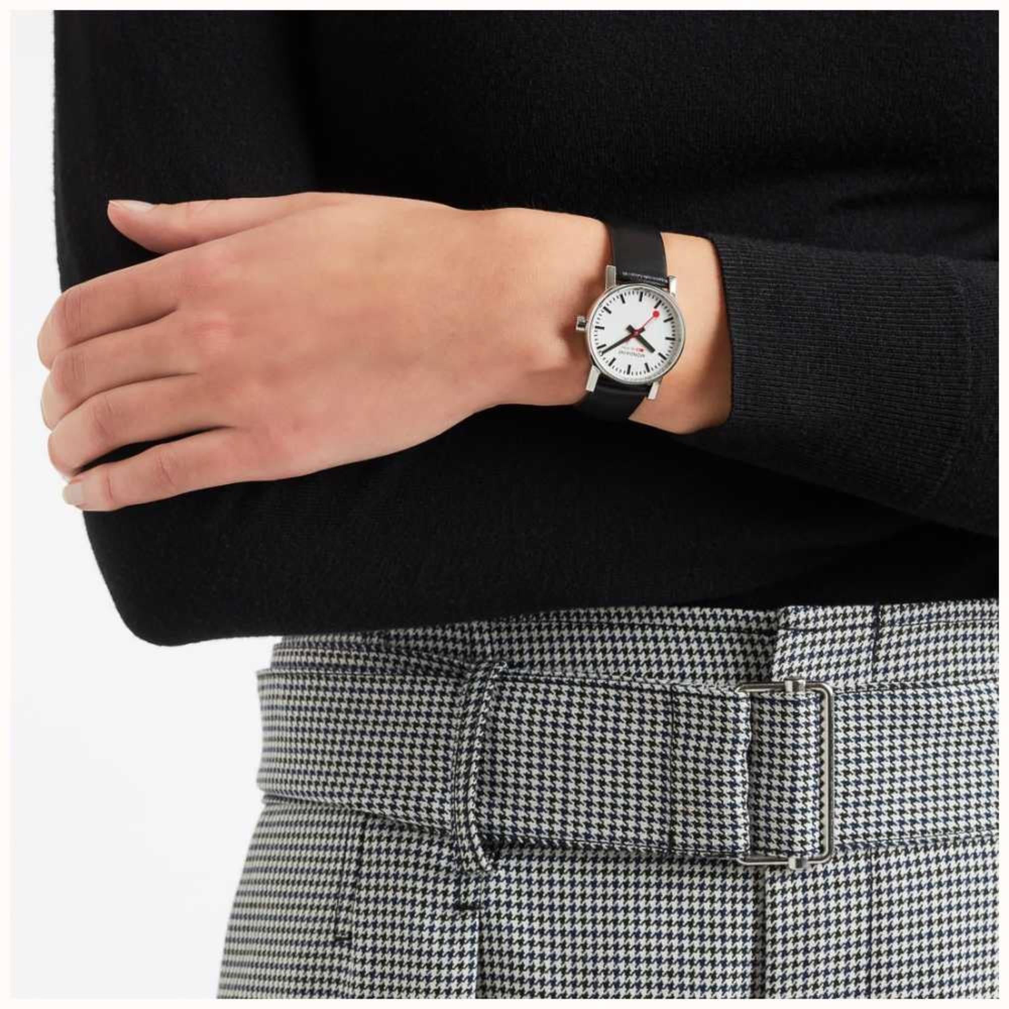Mondaine Evo2 White Dial Black Vegan Leather Strap Ladies Watch MSE.30110.LBV
