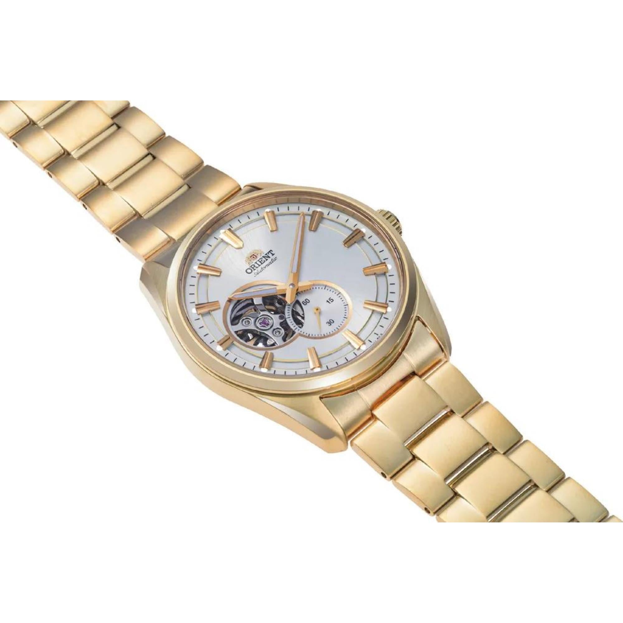 Orient Semi Skeleton Contemporary White Dial Stainless Steel Bracelet Men’s Watch RA-AR0007S10B