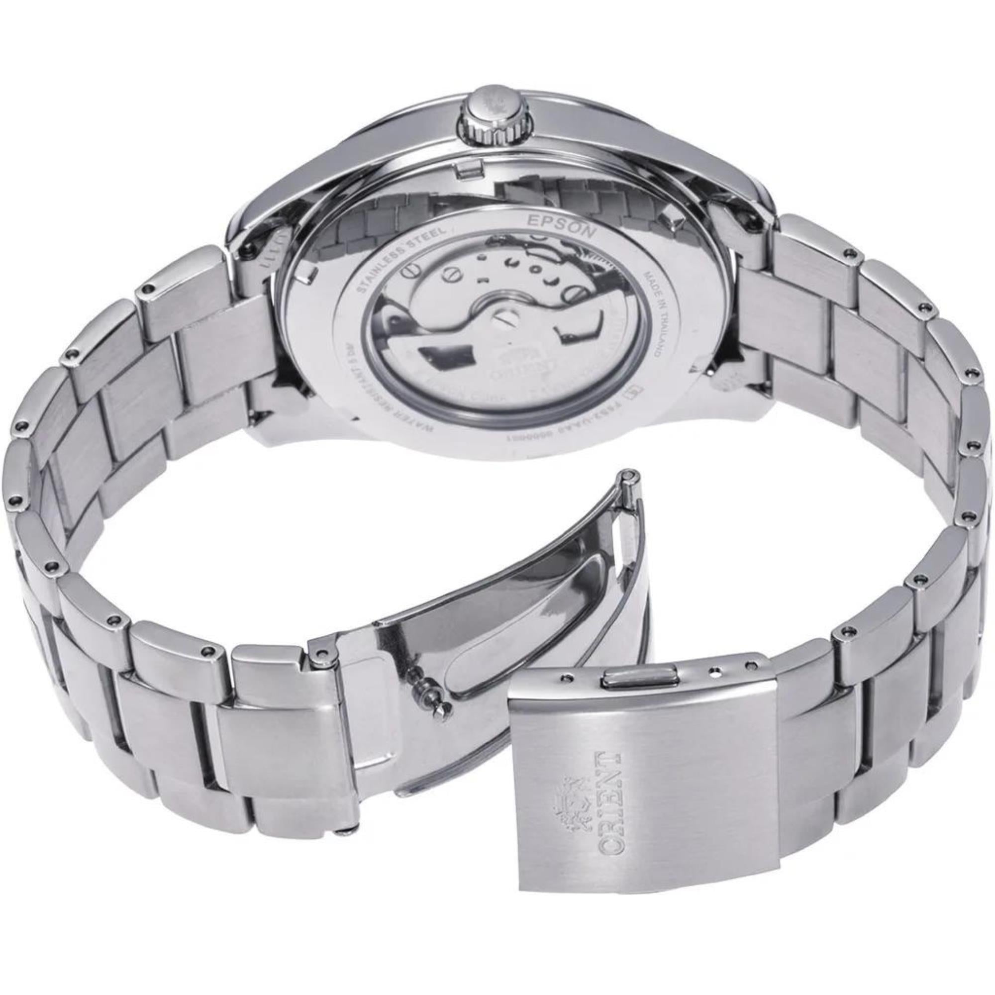Orient Semi Skeleton Contemporary Blue Dial Stainless Steel Bracelet Men’s Watch RA-AR0009L10B