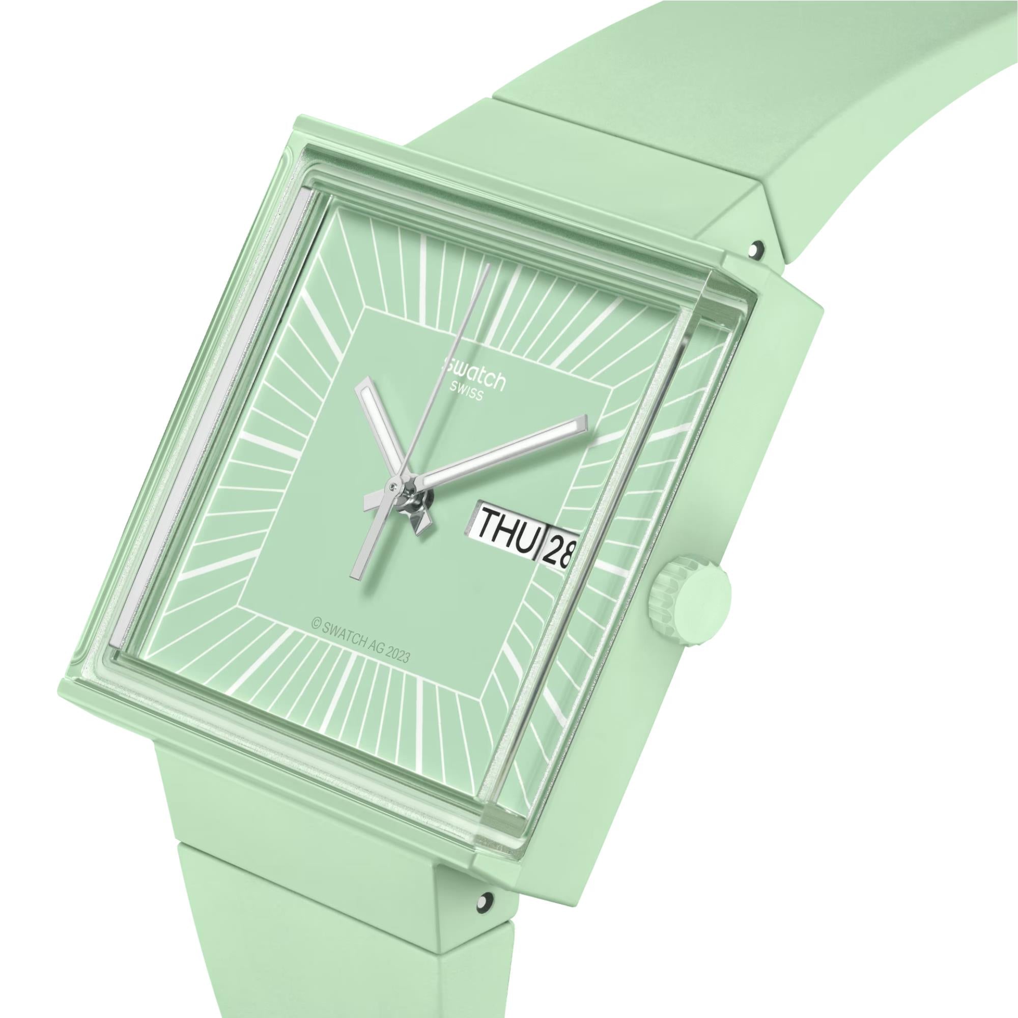 Swatch WHAT IF…MINT? Quartz Green Dial Bioceramic Strap Watch SO34G701