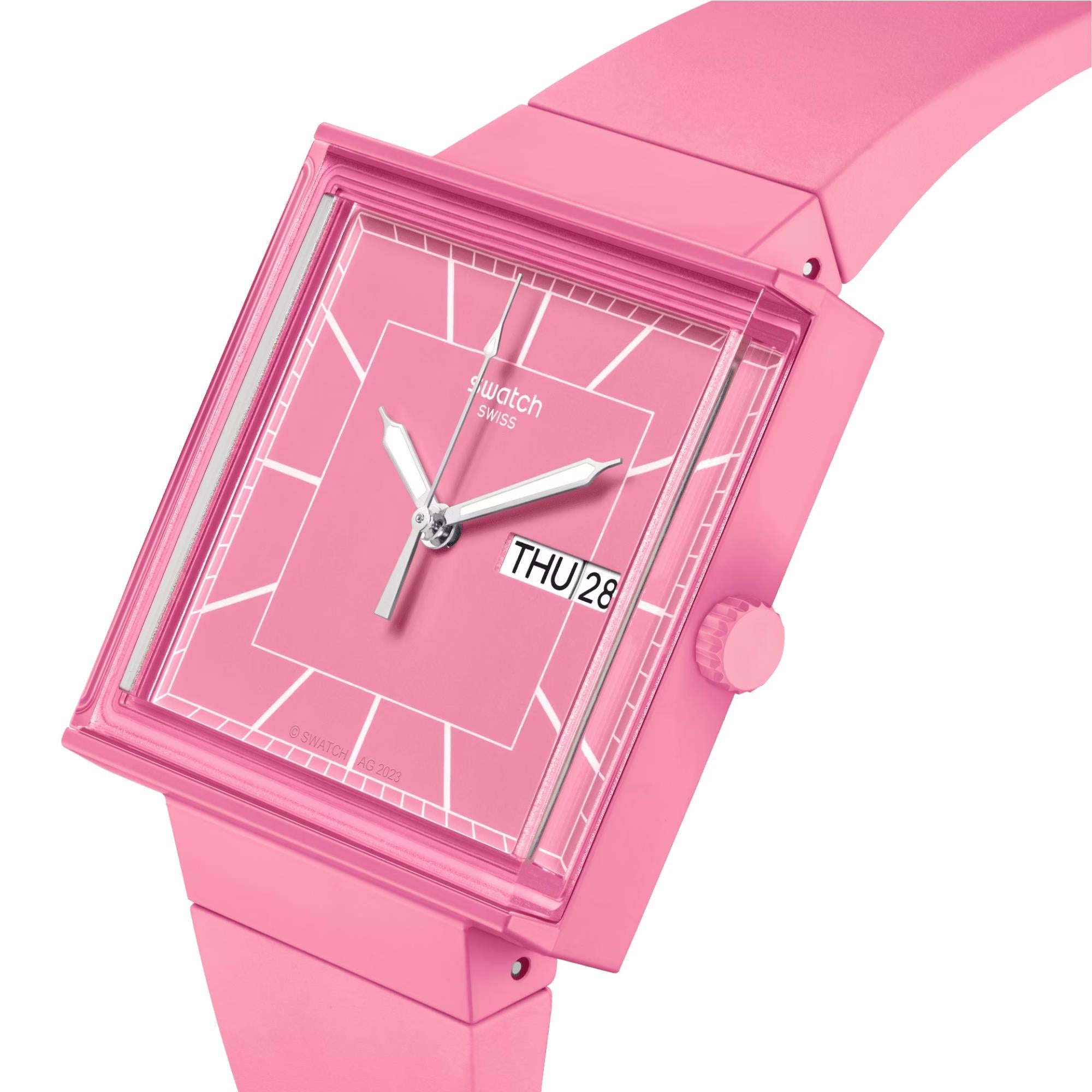 Swatch WHAT IF…ROSE? Quartz Pink Dial Biosourced Strap Watch SO34P700