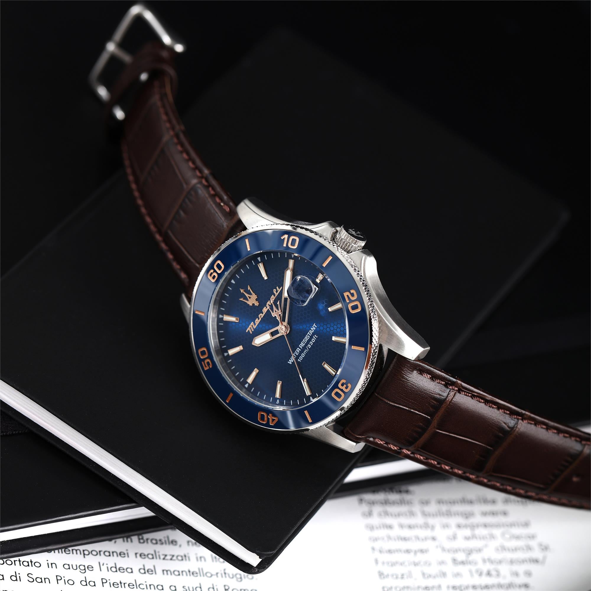 Maserati Competizione Quartz Blue Dial Leather Strap Men’s Watch  R8851100004